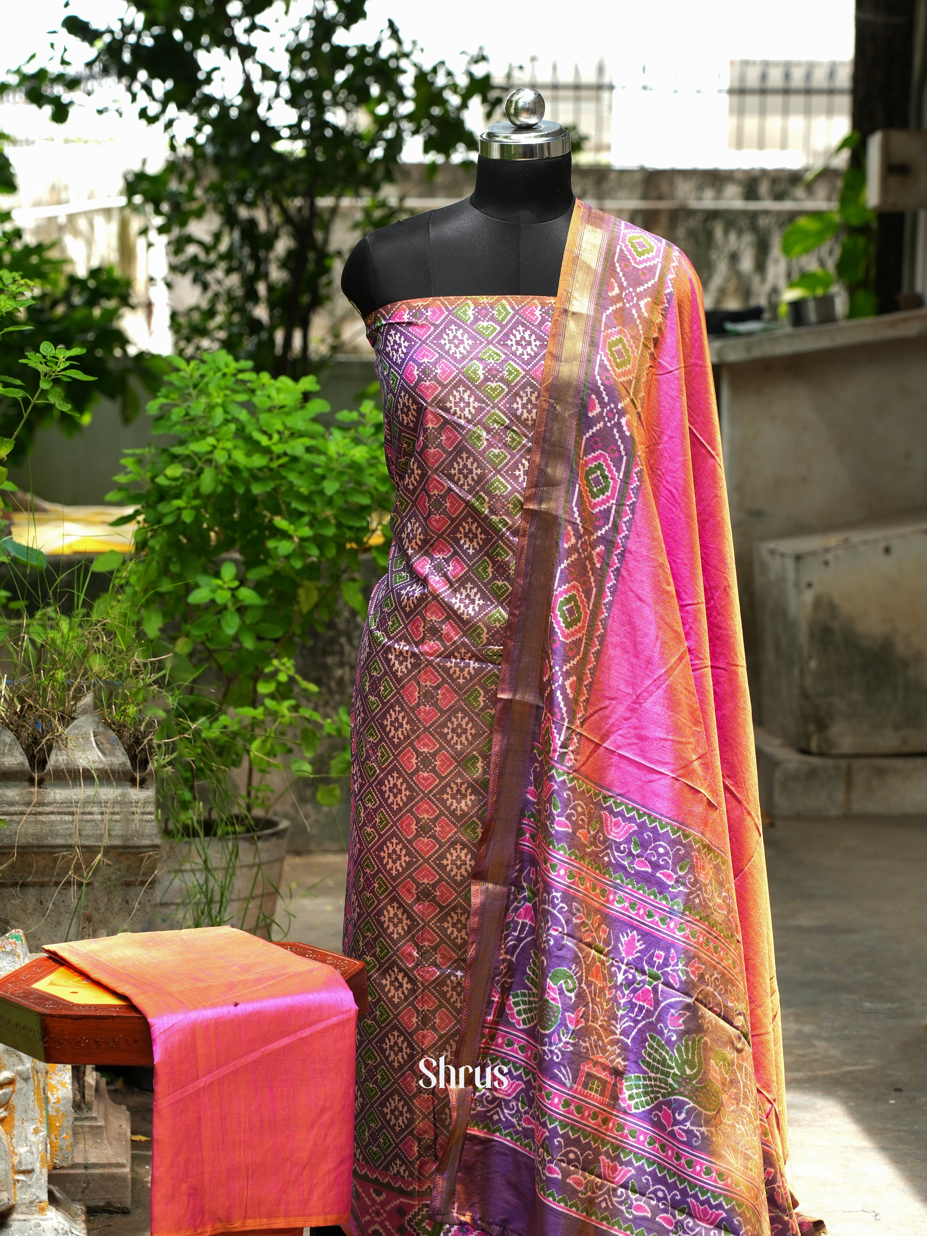 Grey & Pink - Semi patola salwar - Shop on ShrusEternity.com