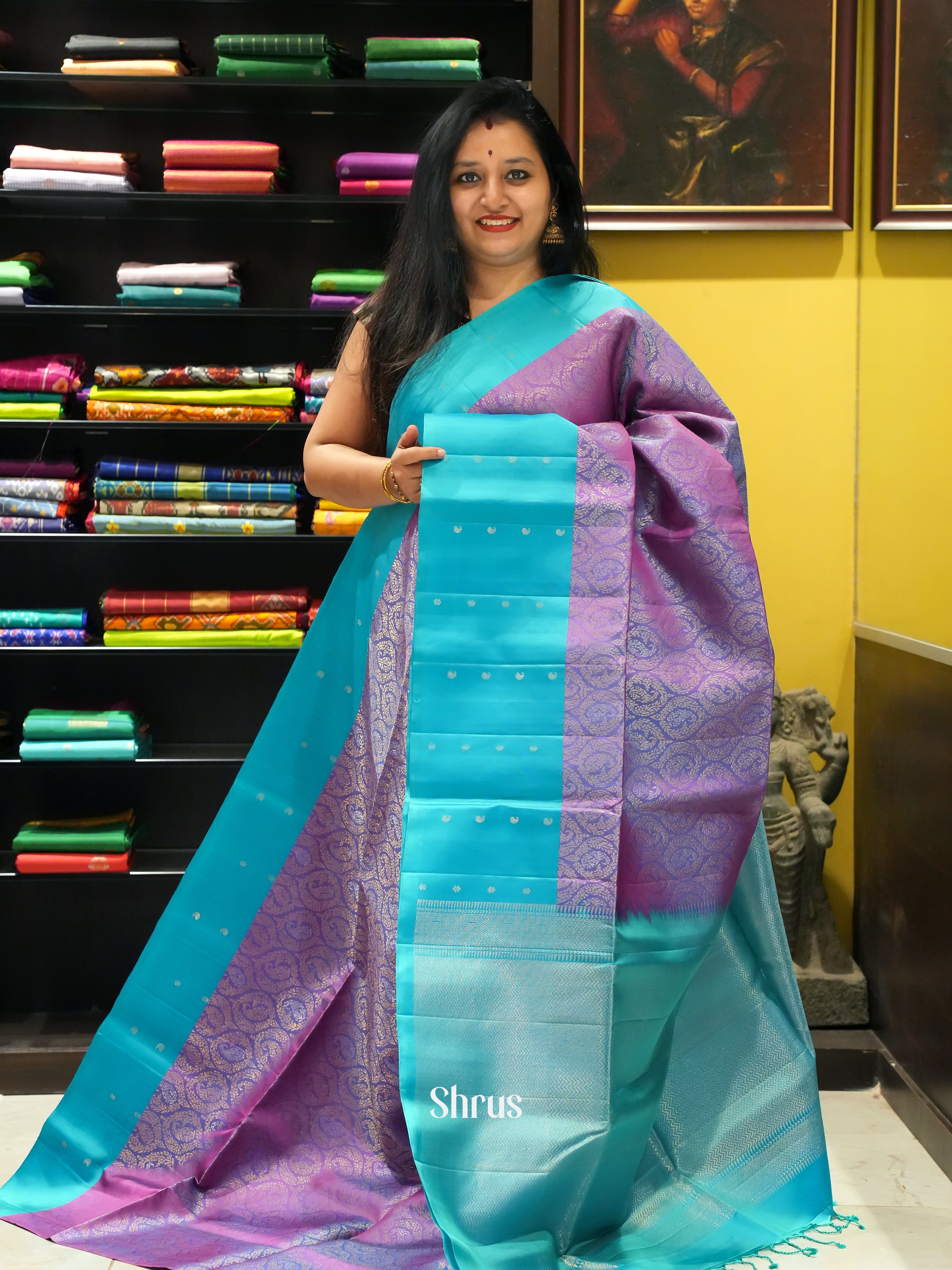 Lavender & Teal - Soft Silk Saree - Shop on ShrusEternity.com