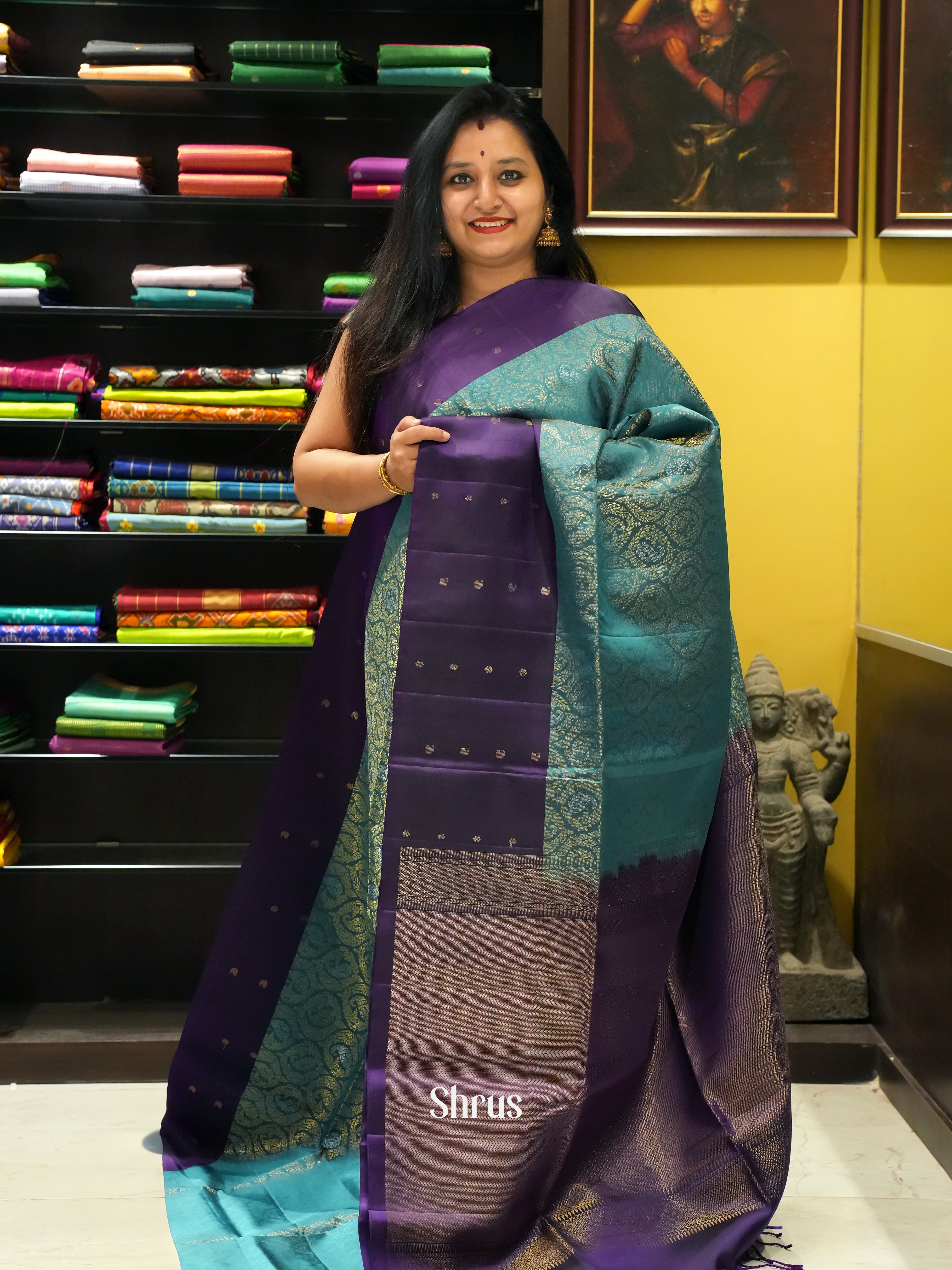 Blue & Purple - Soft Silk Saree - Shop on ShrusEternity.com