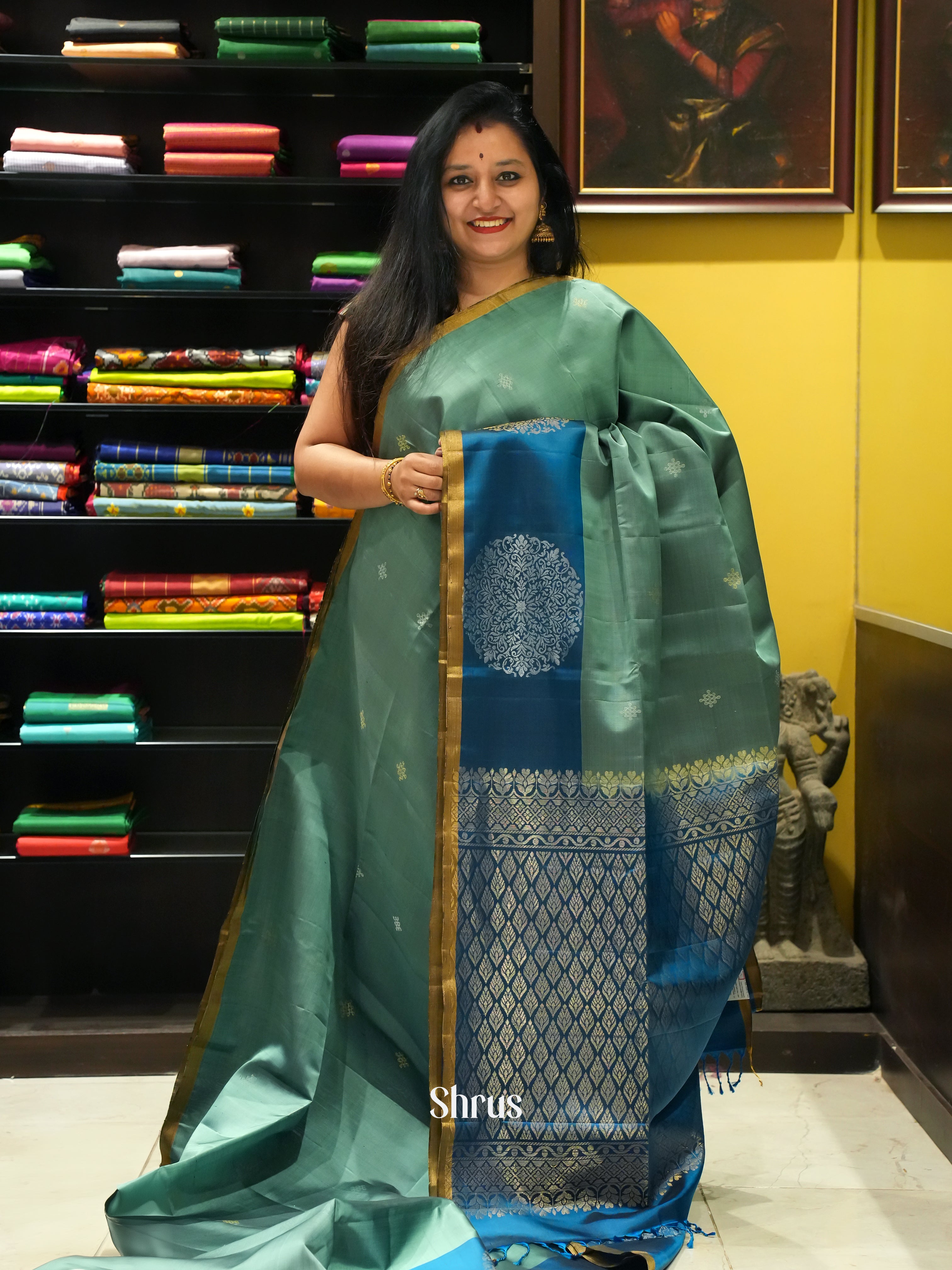 Green & Blue - Soft Silk Saree - Shop on ShrusEternity.com