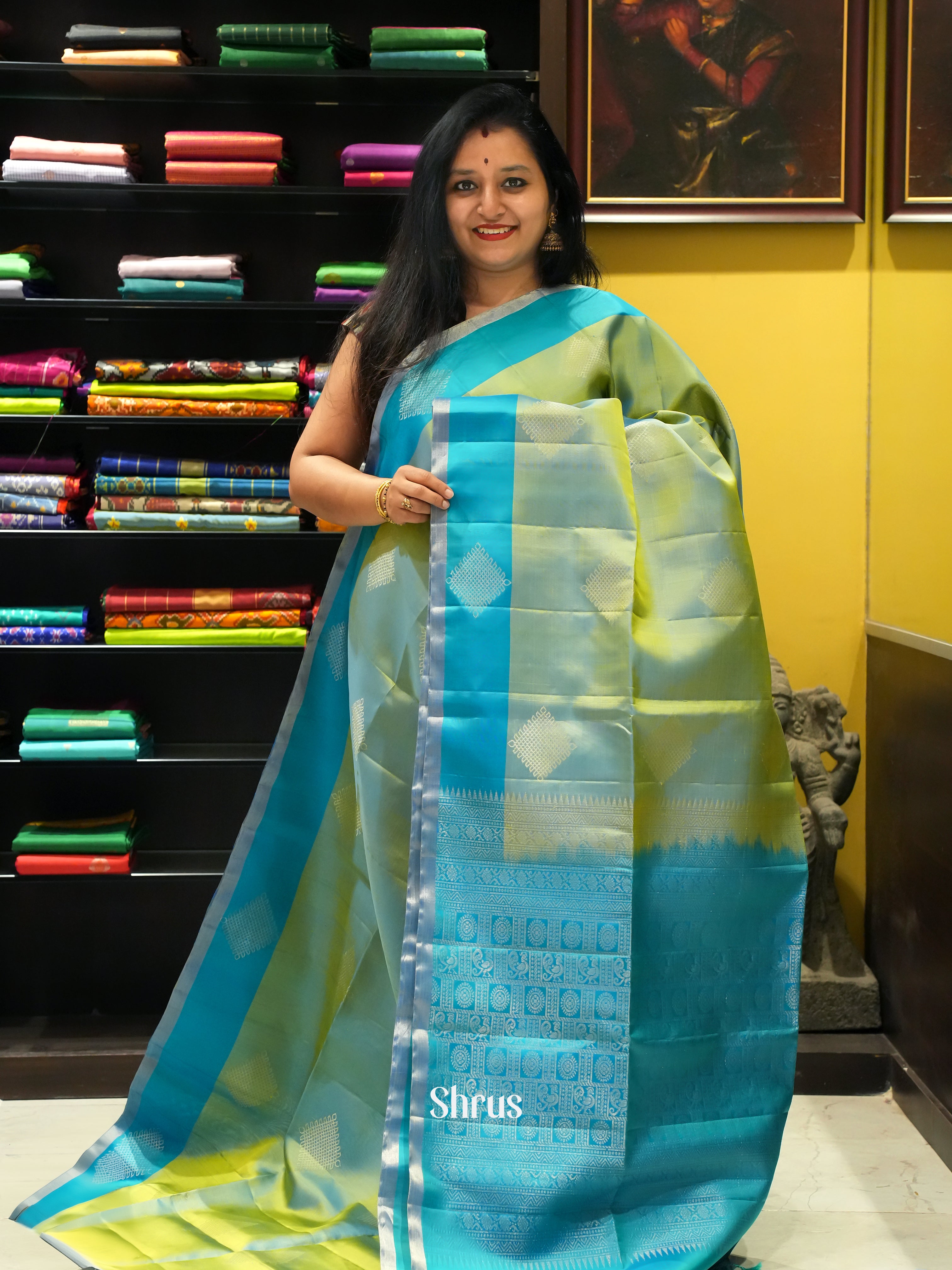 Green & Teal - Soft Silk Saree - Shop on ShrusEternity.com