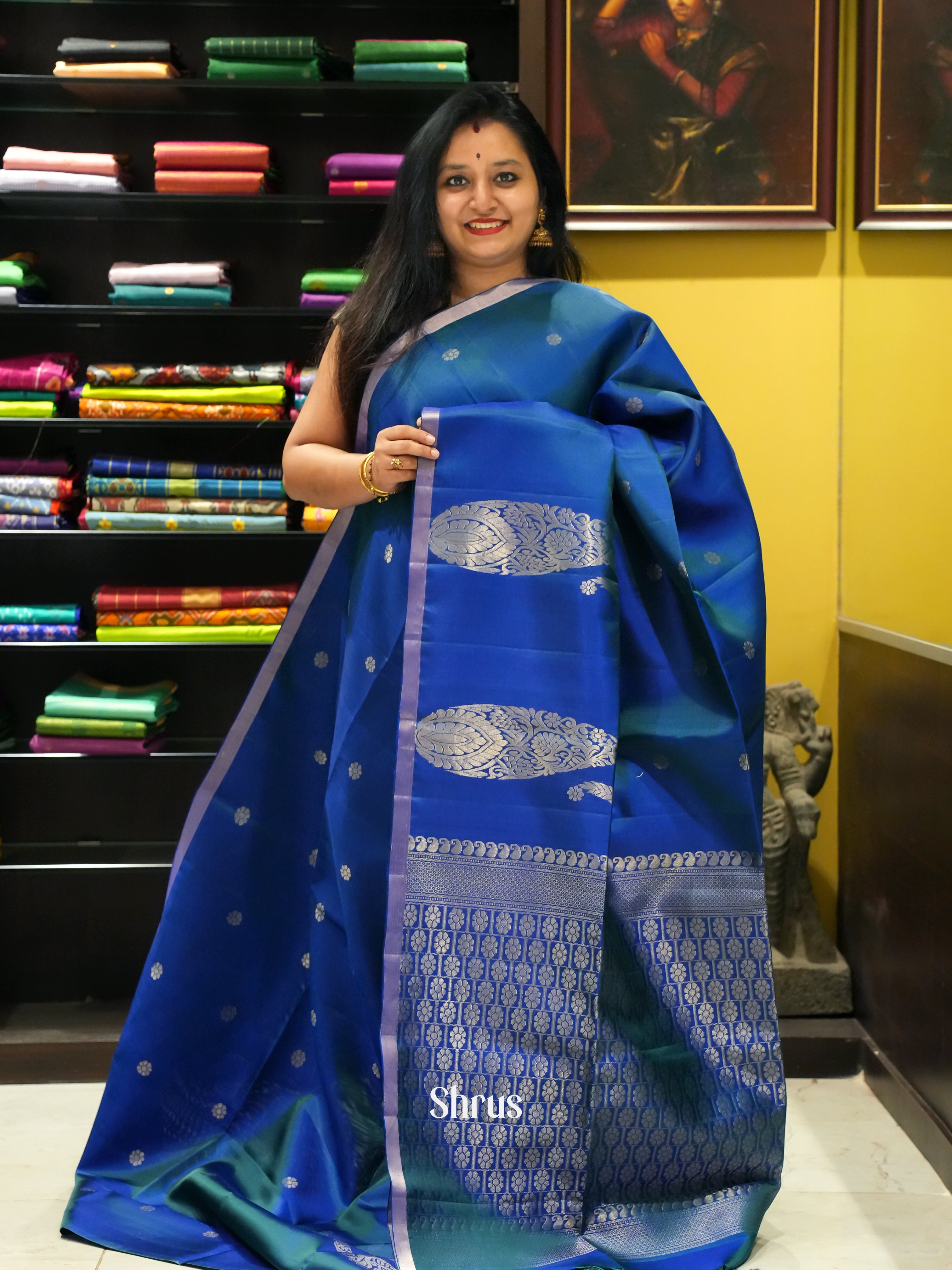 Blue (Single Tone) - Soft Silk Saree - Shop on ShrusEternity.com