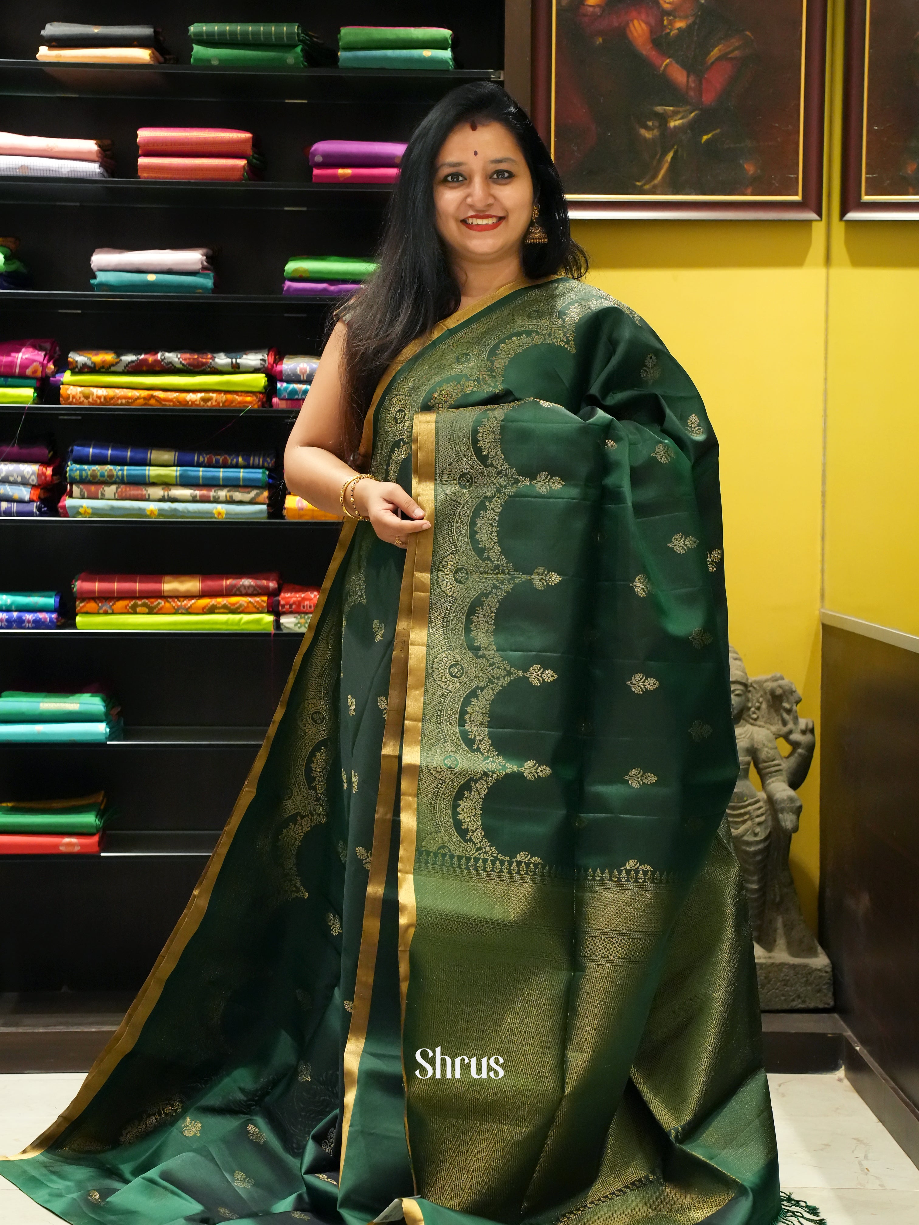 Green(Single Tone) - Soft Silk Saree - Shop on ShrusEternity.com