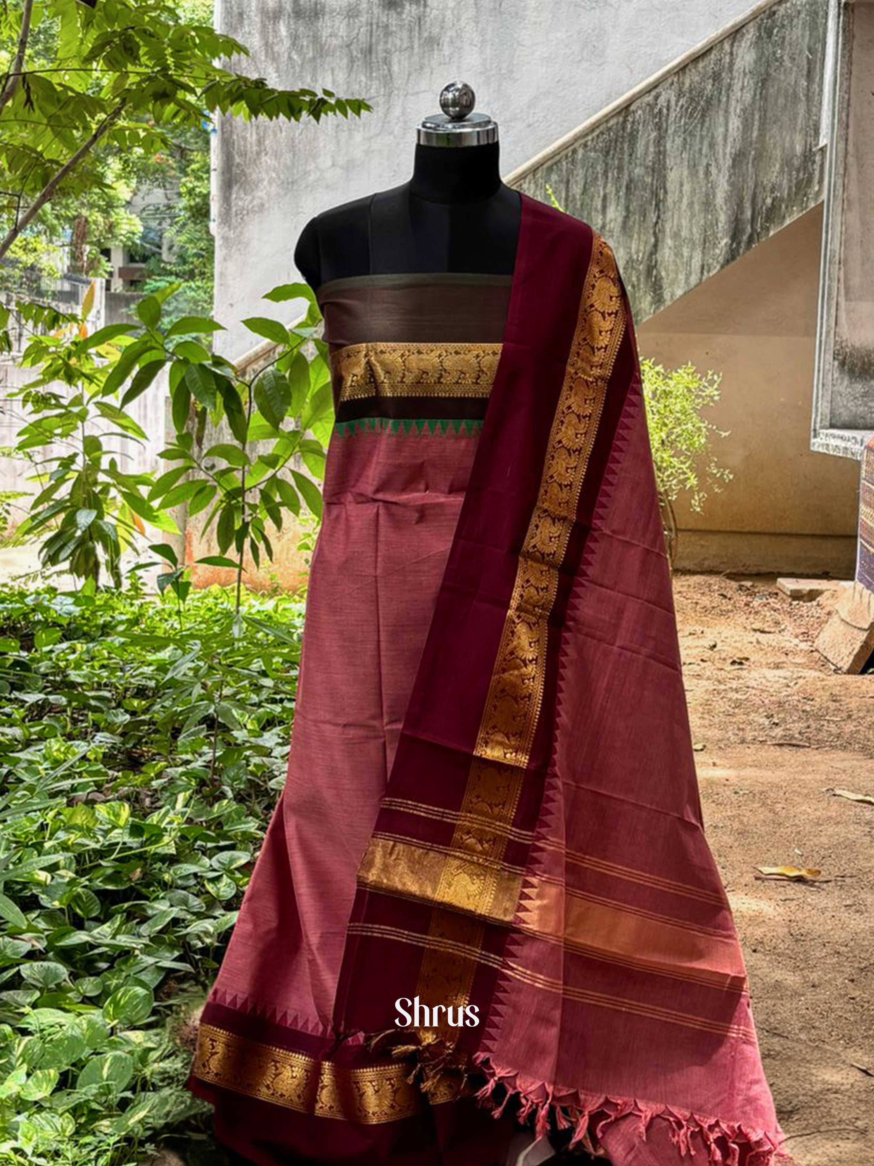 Onion peel & Green - chettinad top & dupatta - Shop on ShrusEternity.com