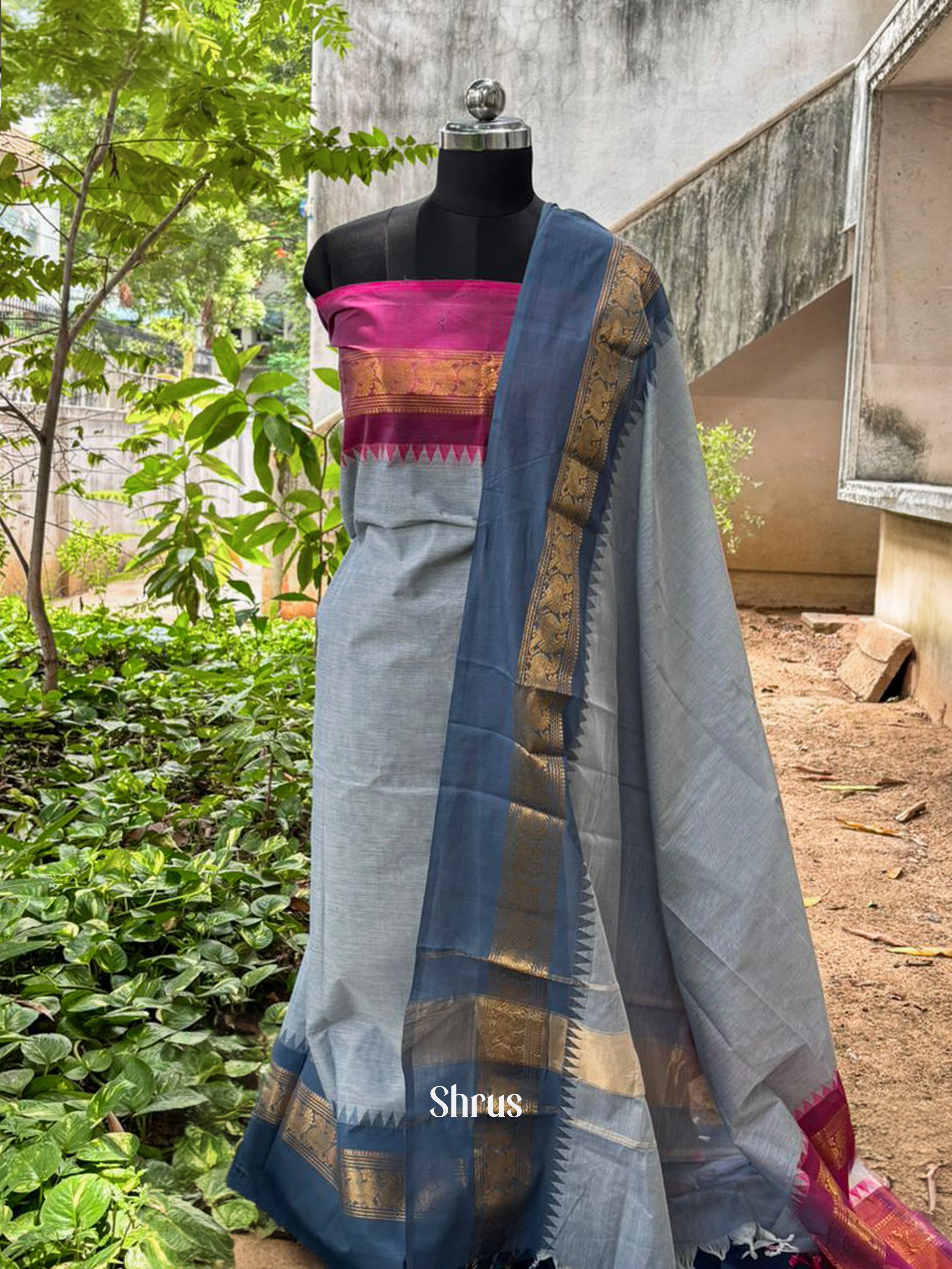 Grey & Pink - chettinad top & dupatta - Shop on ShrusEternity.com
