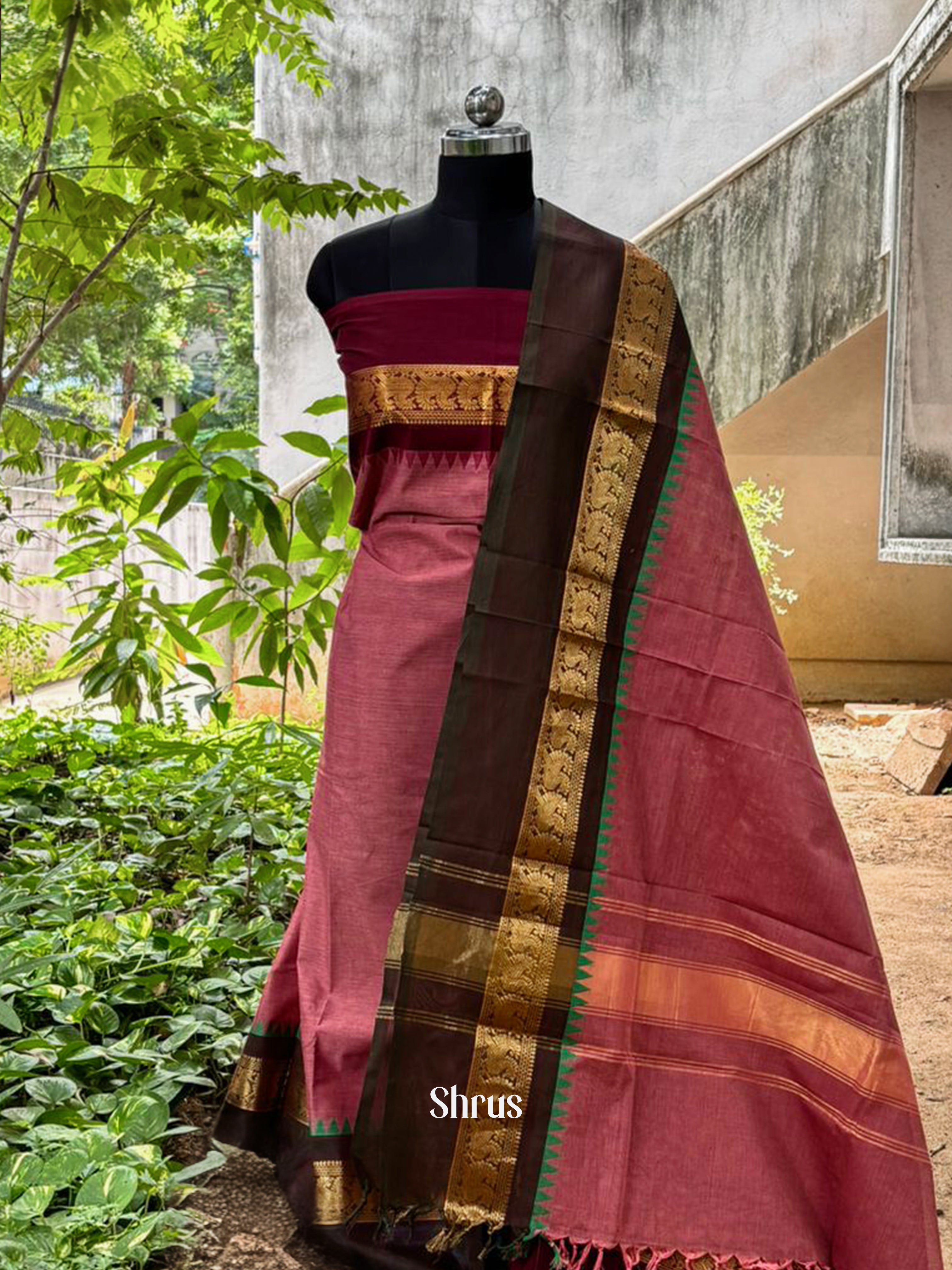 Lotus Pink & Green - chettinad top & dupatta - Shop on ShrusEternity.com