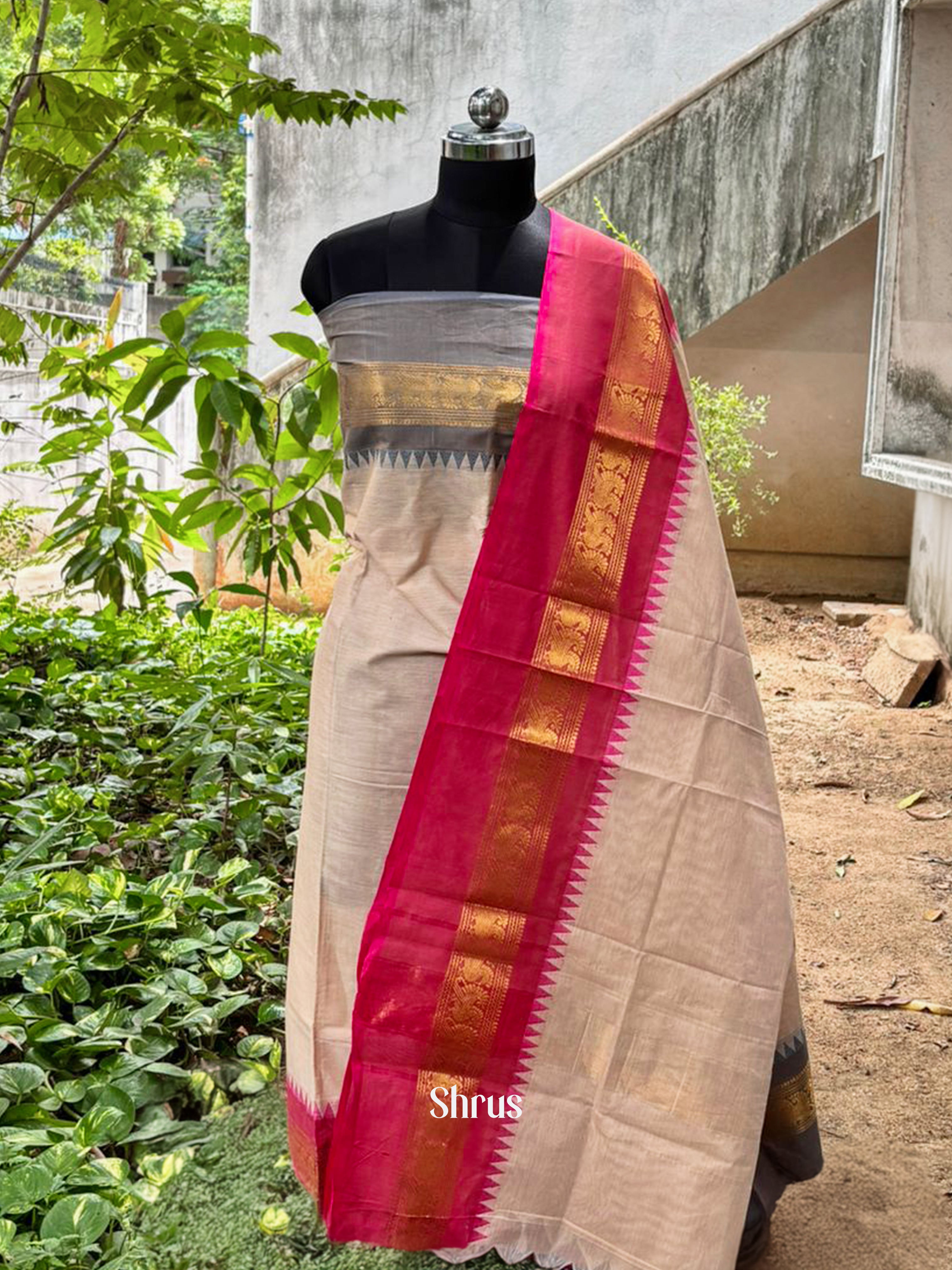 Beige & Pink - chettinad top & dupatta - Shop on ShrusEternity.com