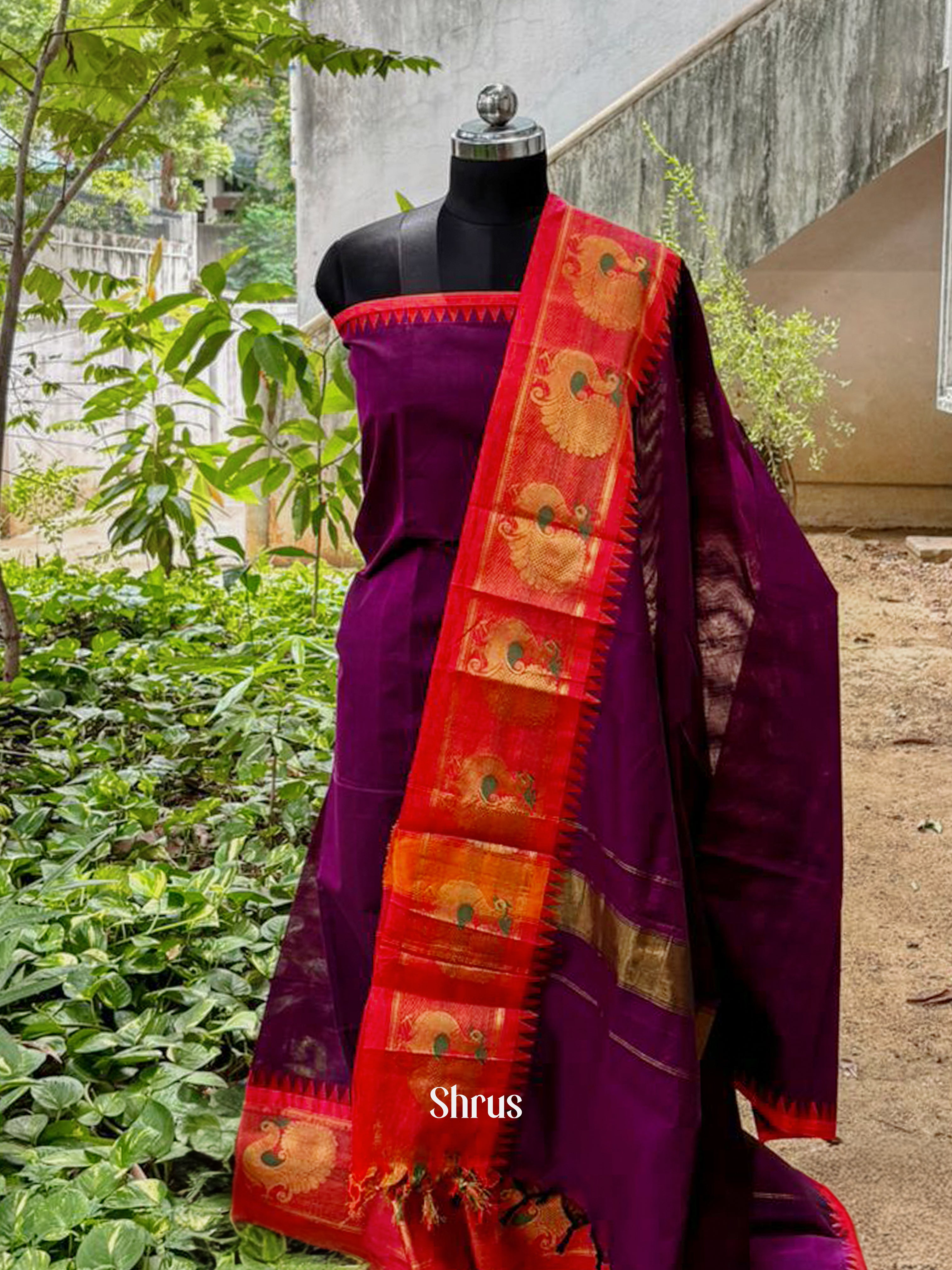 Purple & Red -chettinad top & dupatta - Shop on ShrusEternity.com