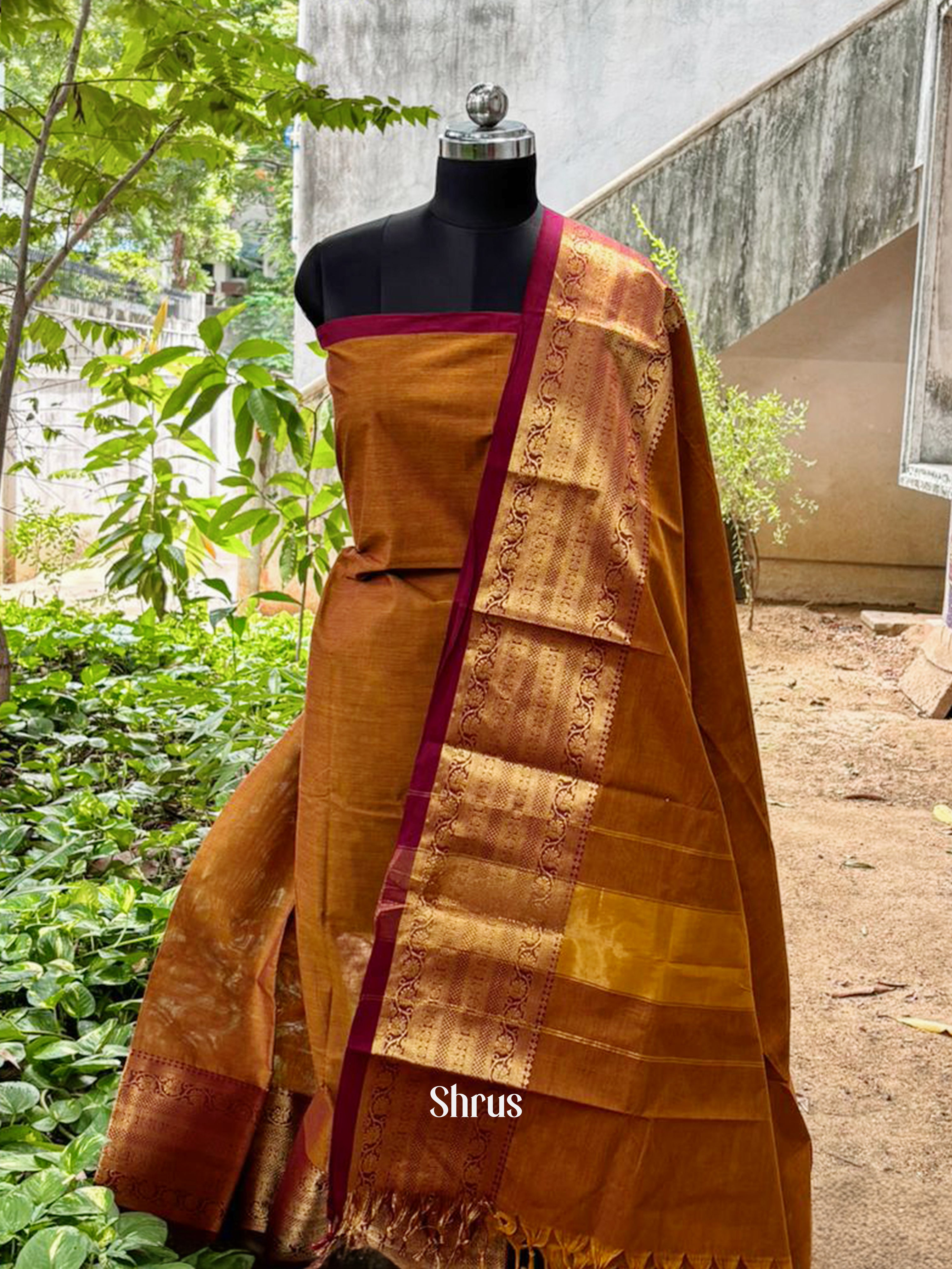 Golden Brown & Maroon - chettinad top & dupatta - Shop on ShrusEternity.com