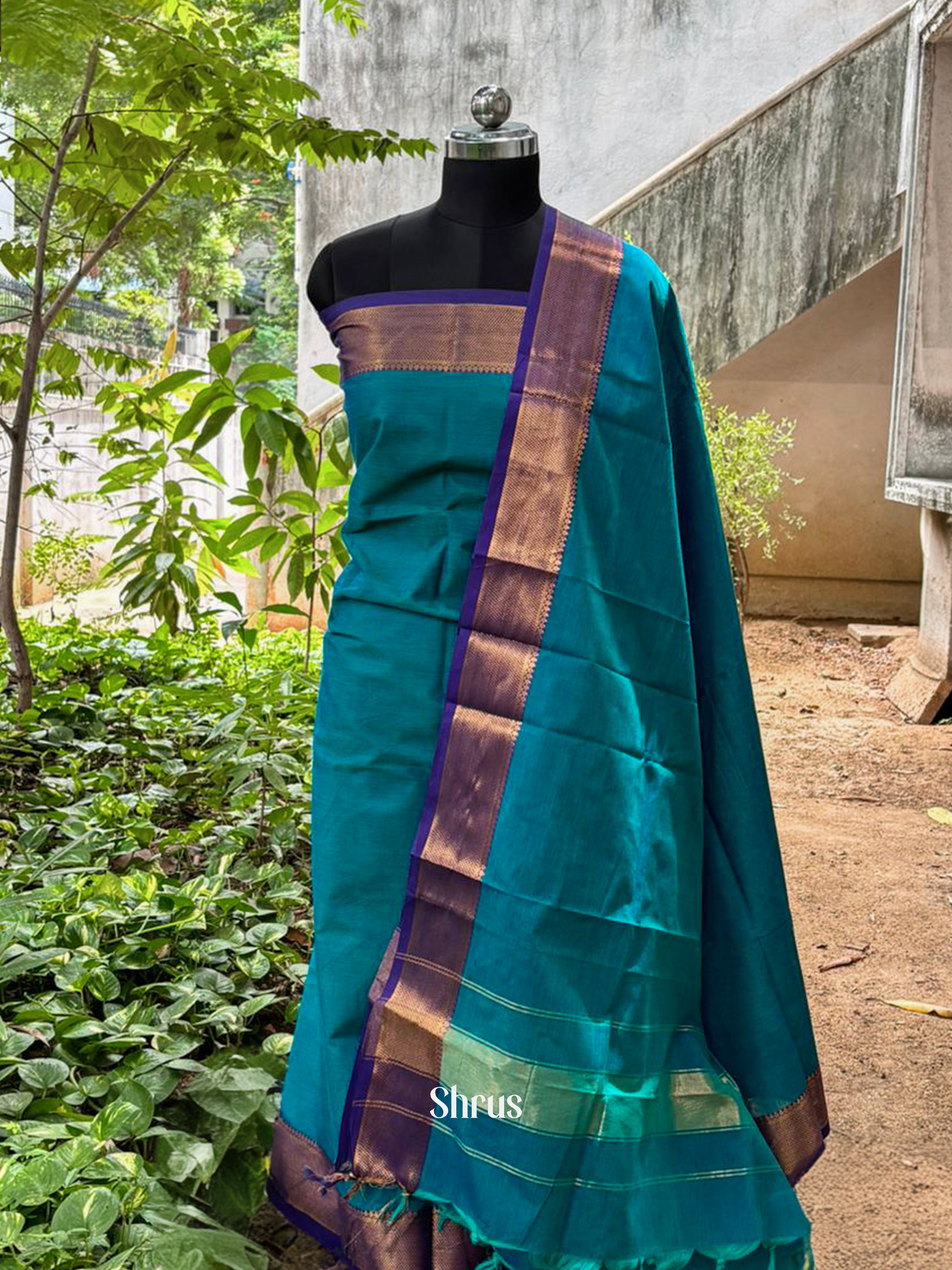Teal & Blue - chettinad top & dupatta - Shop on ShrusEternity.com