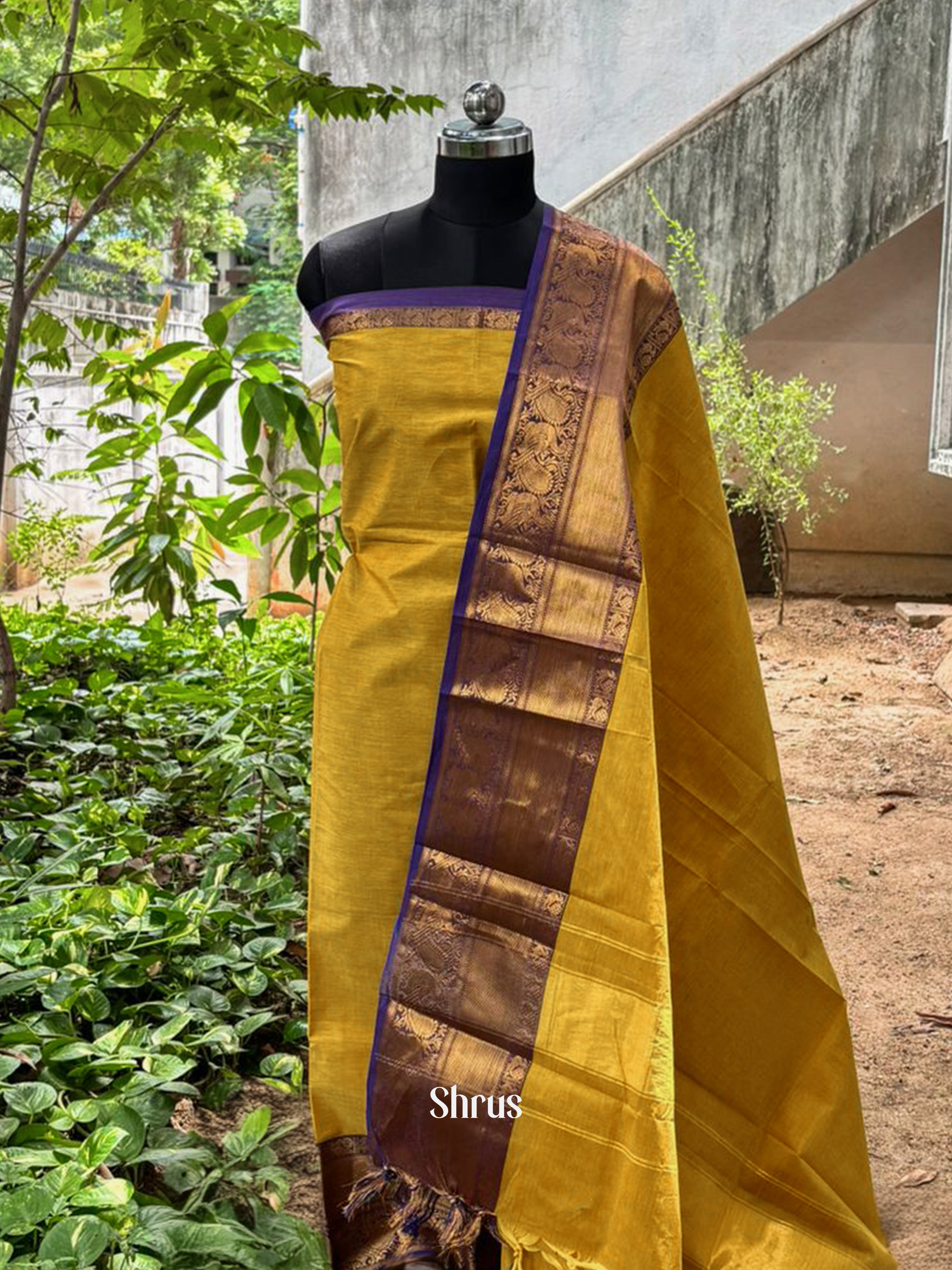 Mustardy Green & Blue - chettinad top & dupatta - Shop on ShrusEternity.com