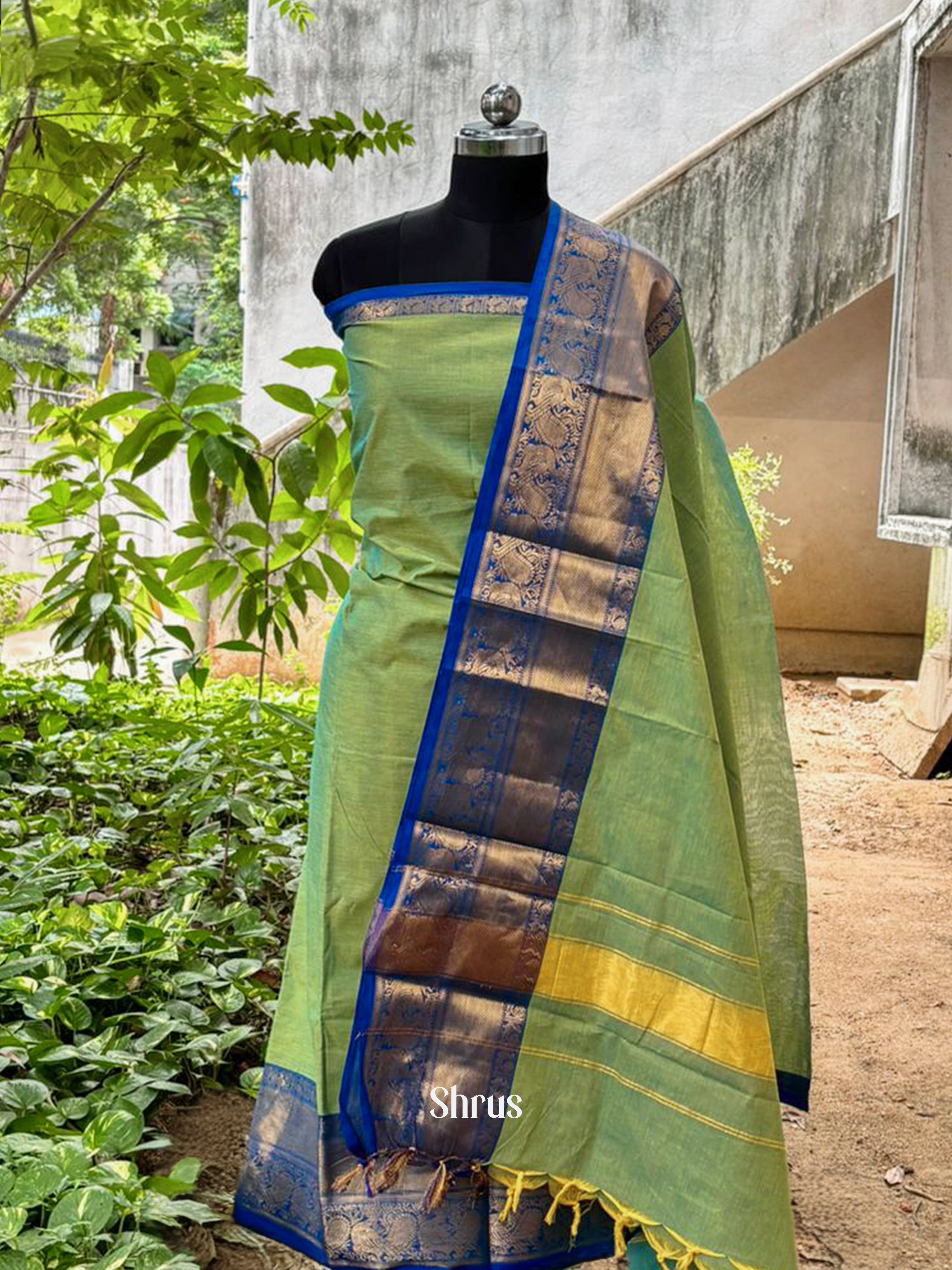 Light Green & Blue - chettinad top & dupatta - Shop on ShrusEternity.com