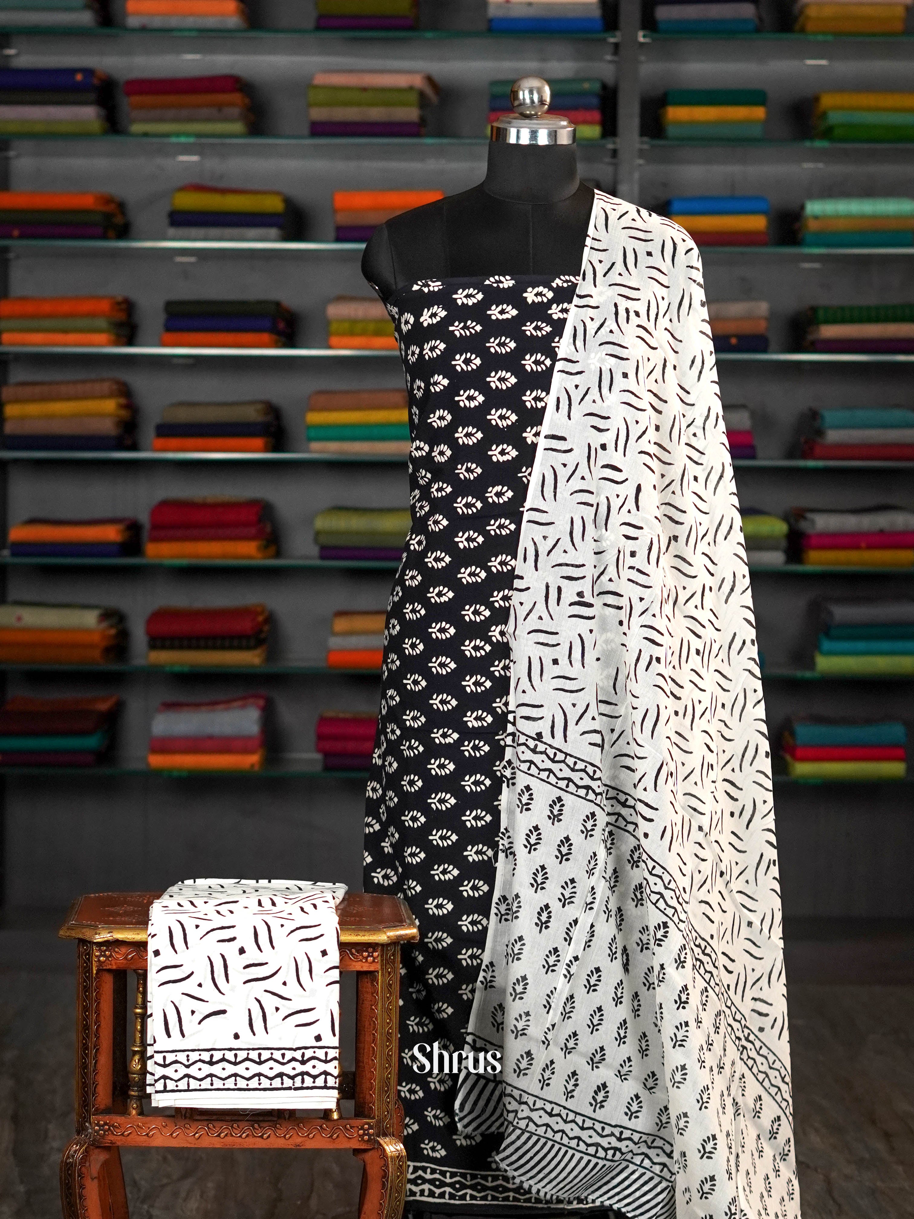 Black & white - unstitched salwar - Shop on ShrusEternity.com