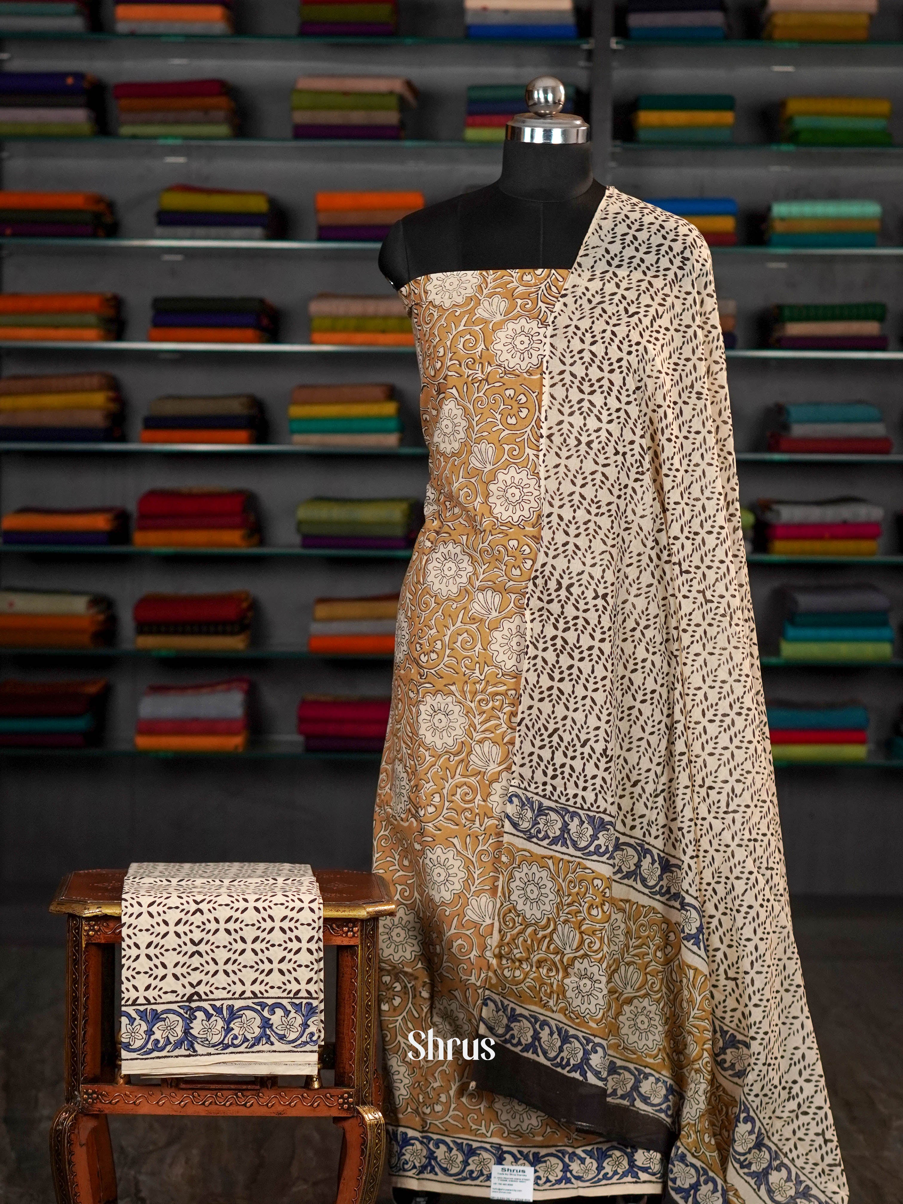 Cream & Light Brown - unstitched salwar - Shop on ShrusEternity.com