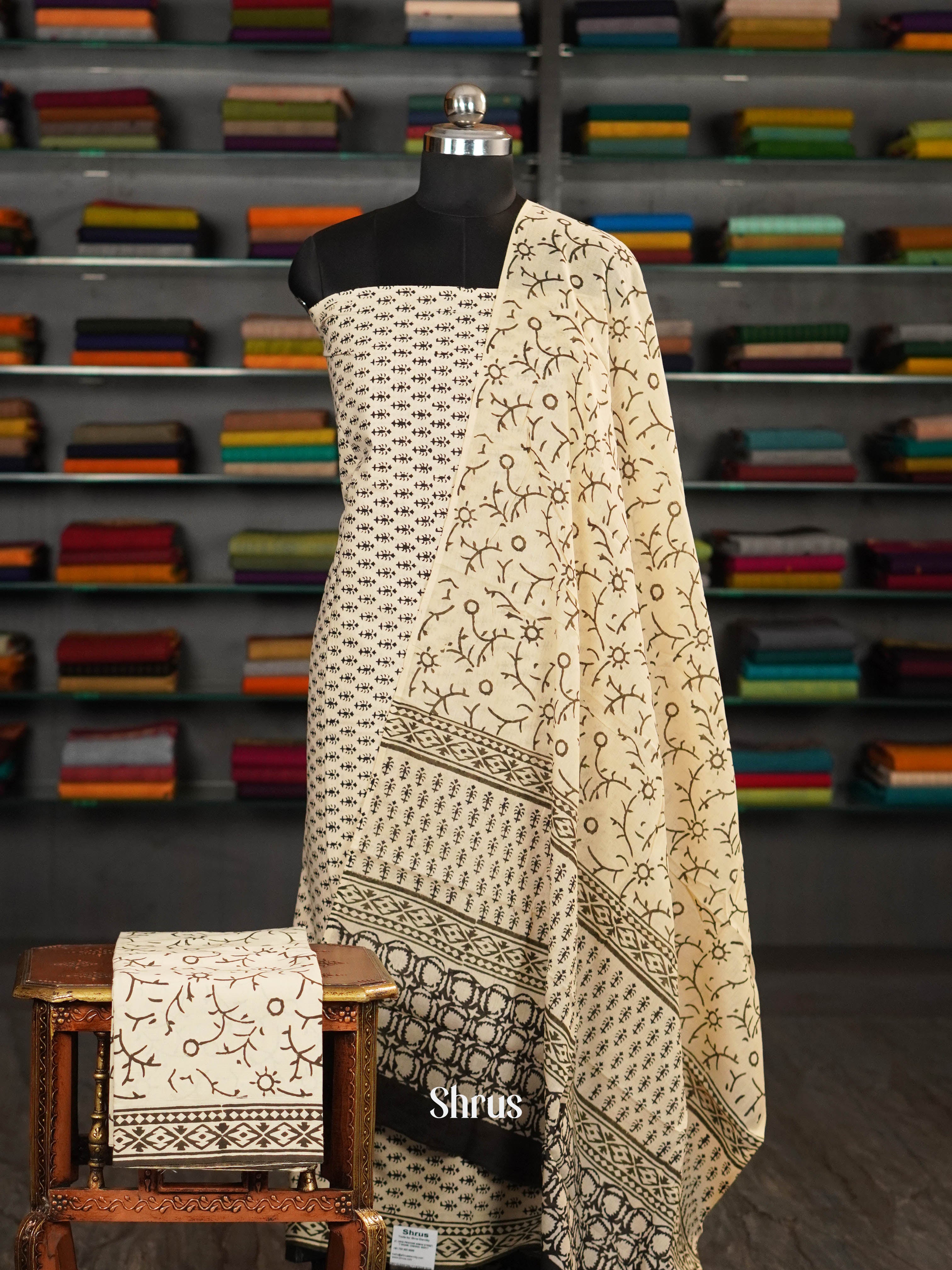 Cream & Black - Cotton salwar - Shop on ShrusEternity.com