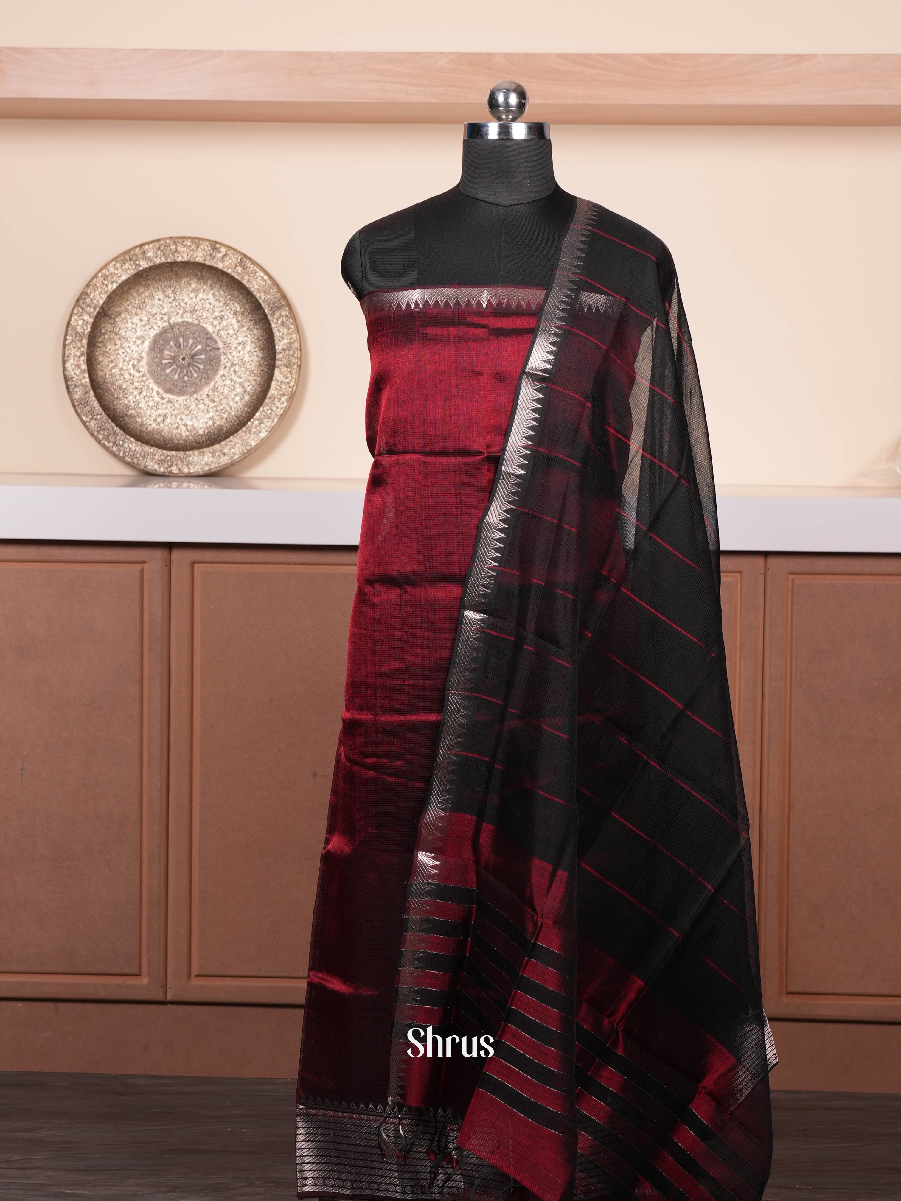 Dark Red & Black - mangalagirisico top & dupatta combo - Shop on ShrusEternity.com