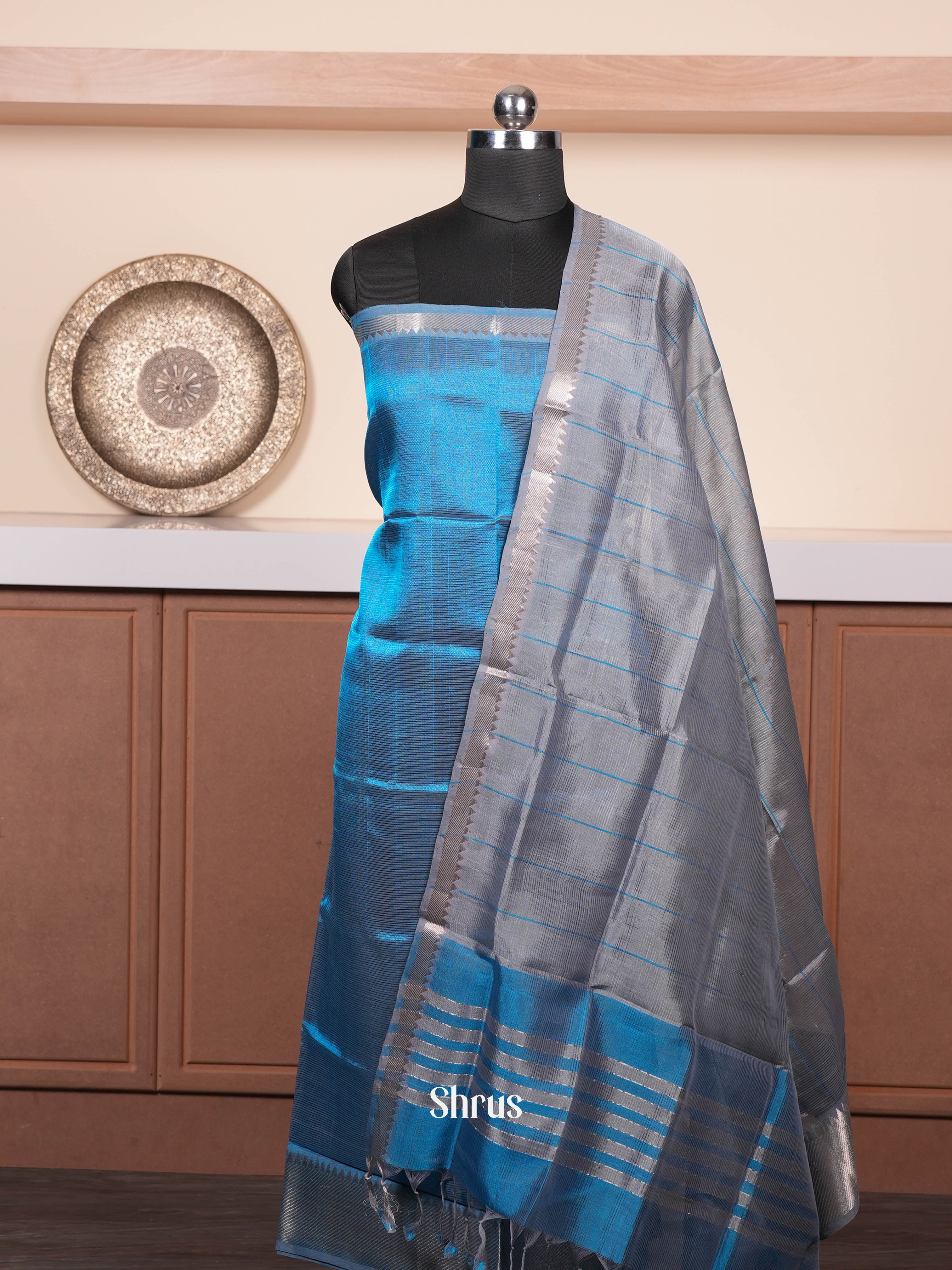 Blue & Grey - mangalagirisico top & dupatta combo - Shop on ShrusEternity.com