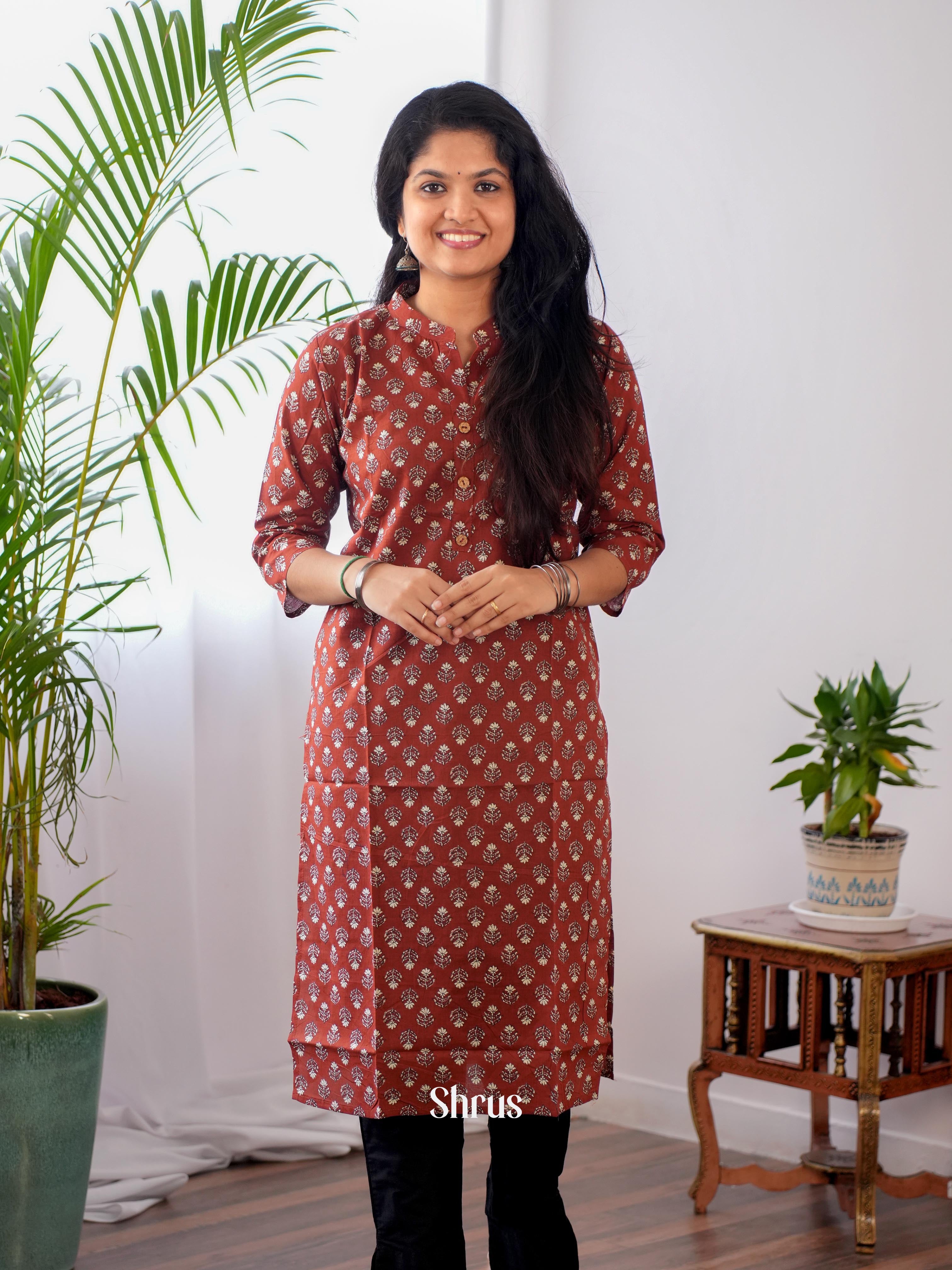 Brown- Readymade kurti - Shop on ShrusEternity.com