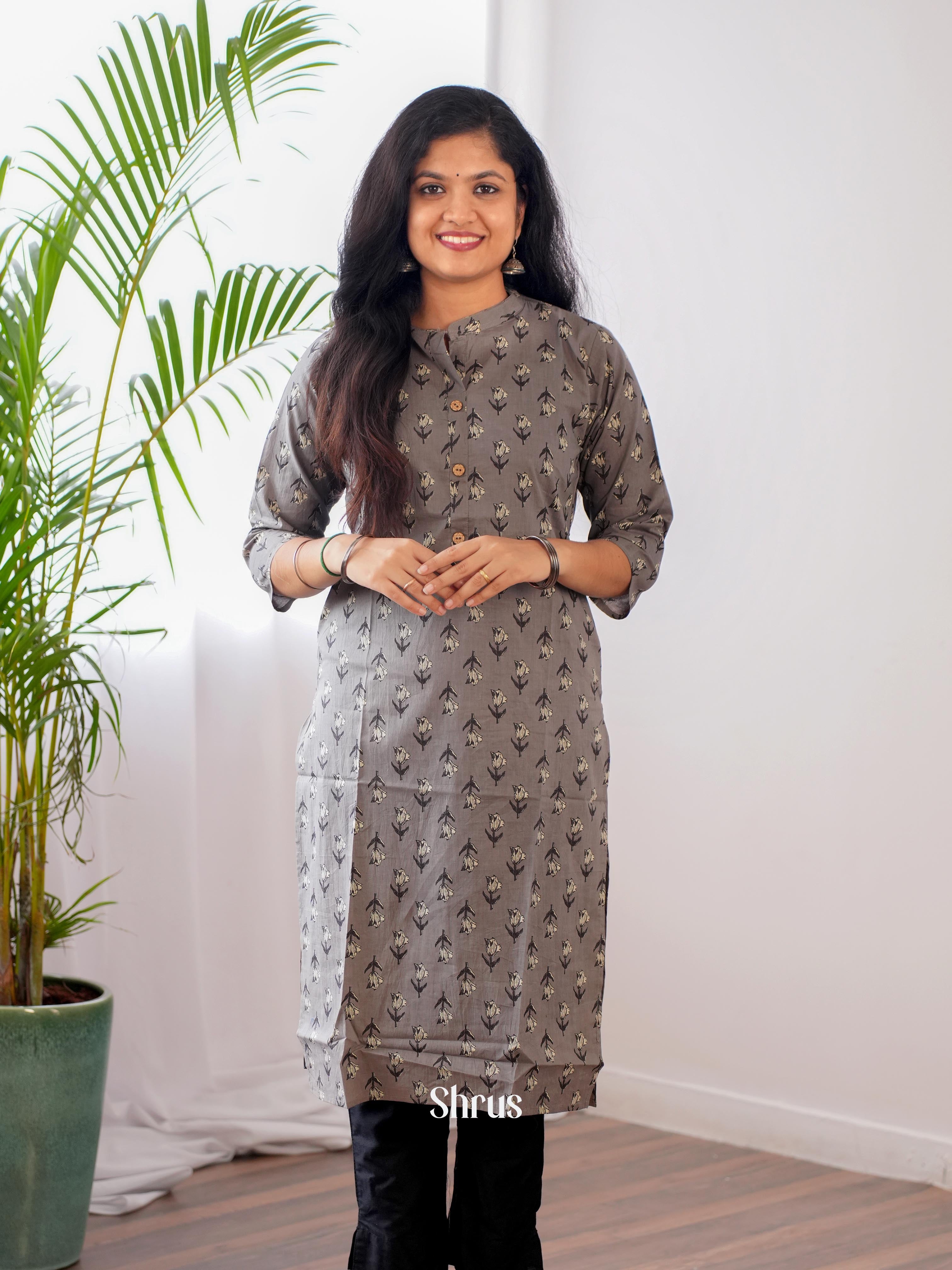 Grey - Readymade kurti - Shop on ShrusEternity.com