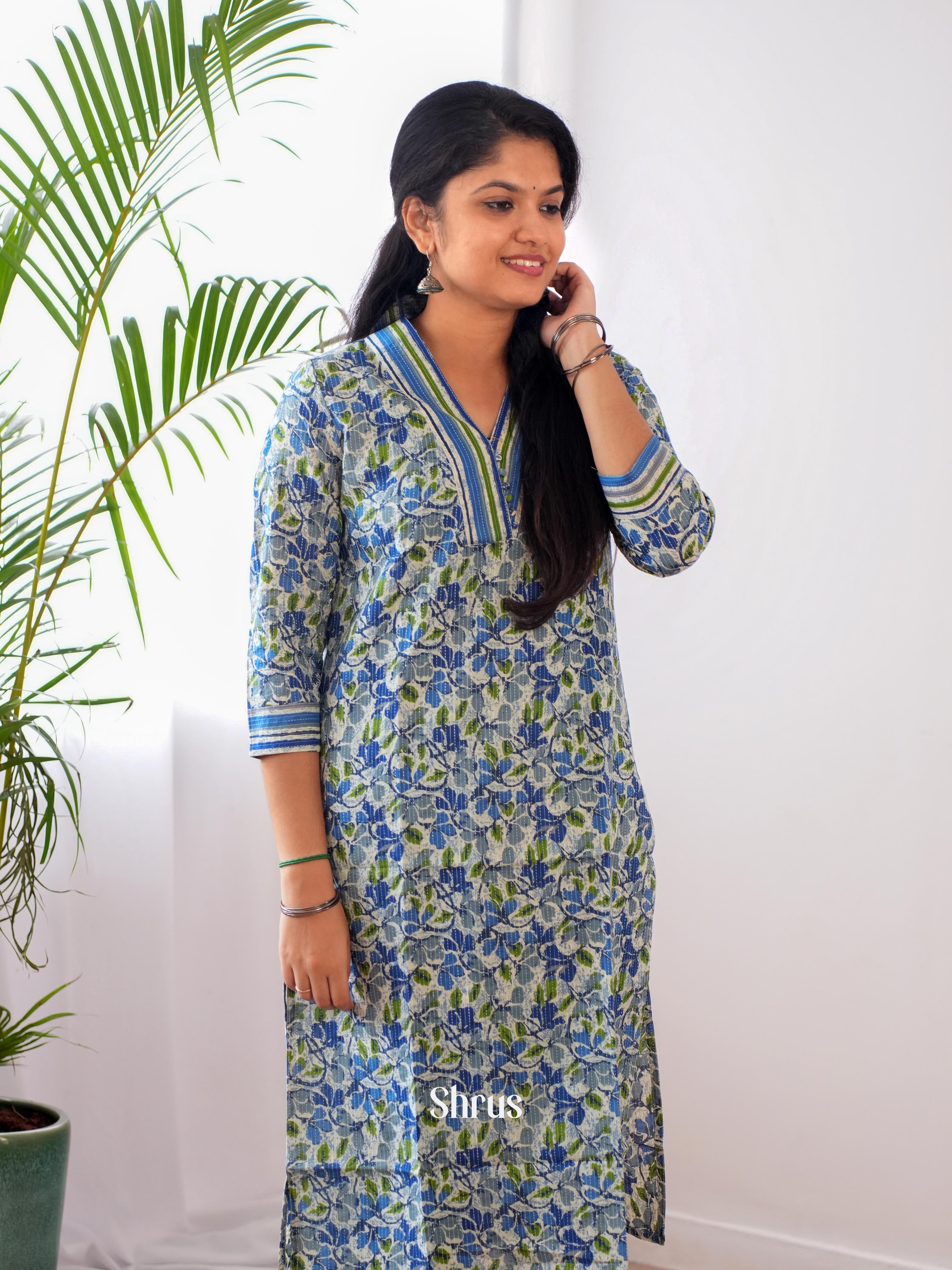 Blue & Grey - Readymade Kurti - Shop on ShrusEternity.com