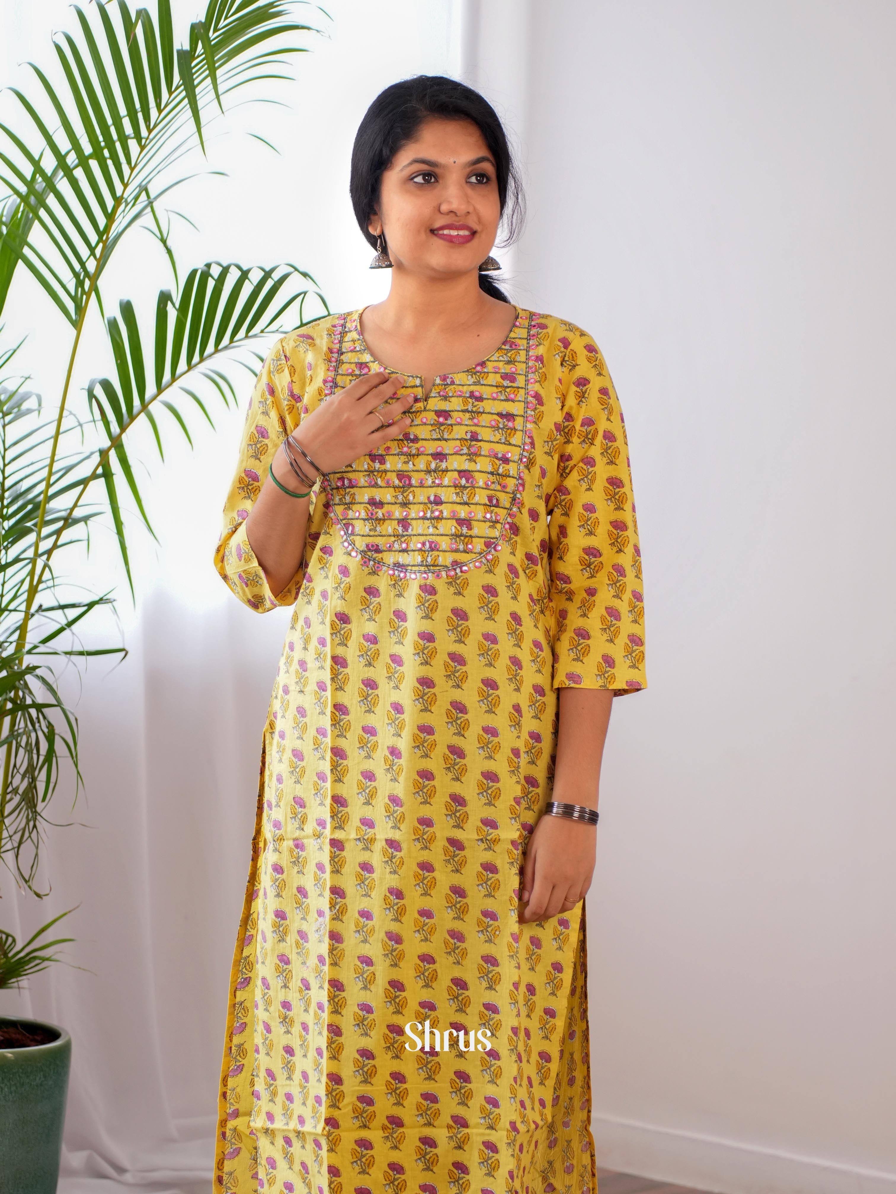 Yellow - Readymade Kurti - Shop on ShrusEternity.com