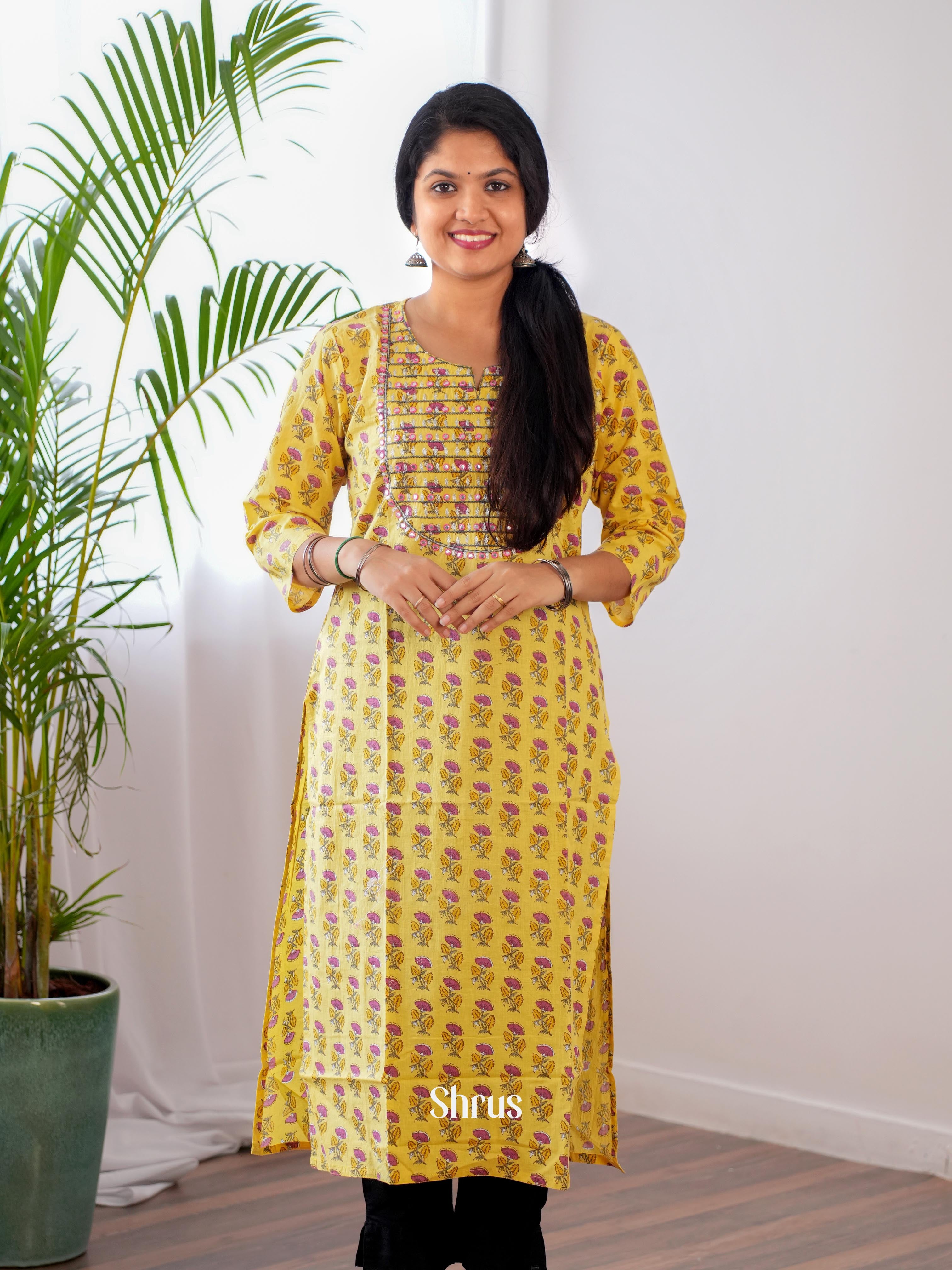 Yellow - Readymade Kurti - Shop on ShrusEternity.com