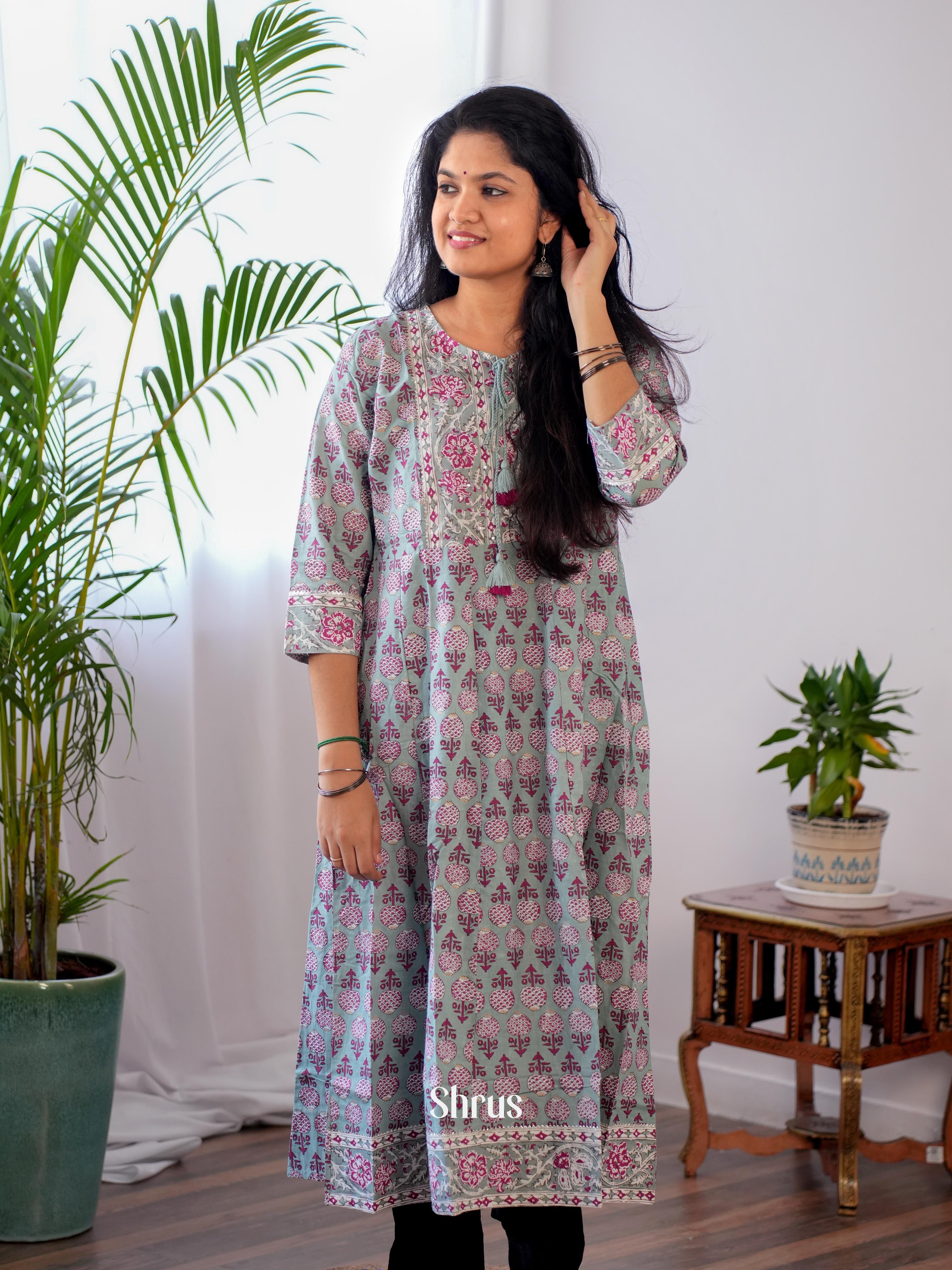 Grey - Readymade Kurti - Shop on ShrusEternity.com