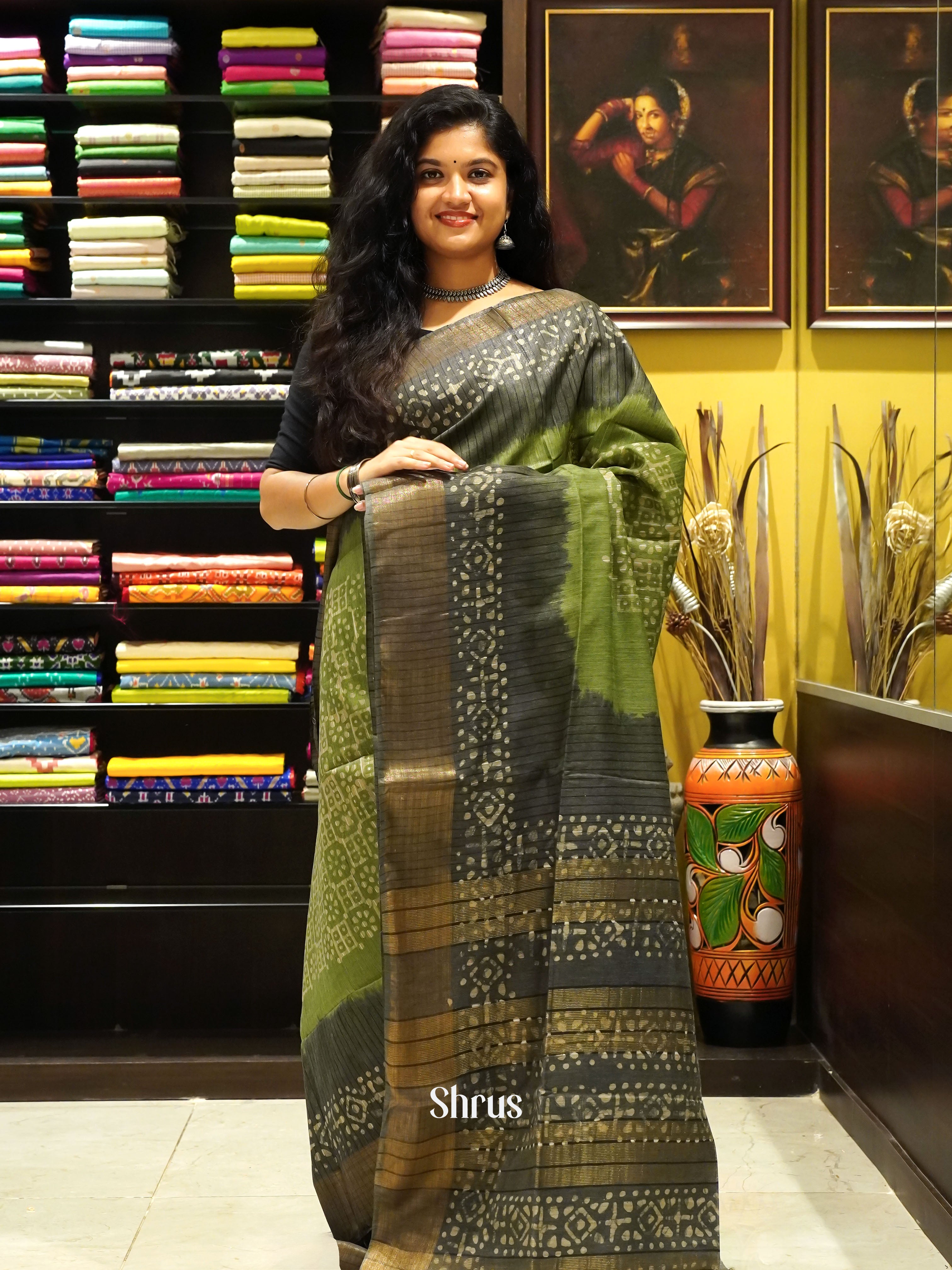 Green & Grey - Bhatik Saree - Shop on ShrusEternity.com