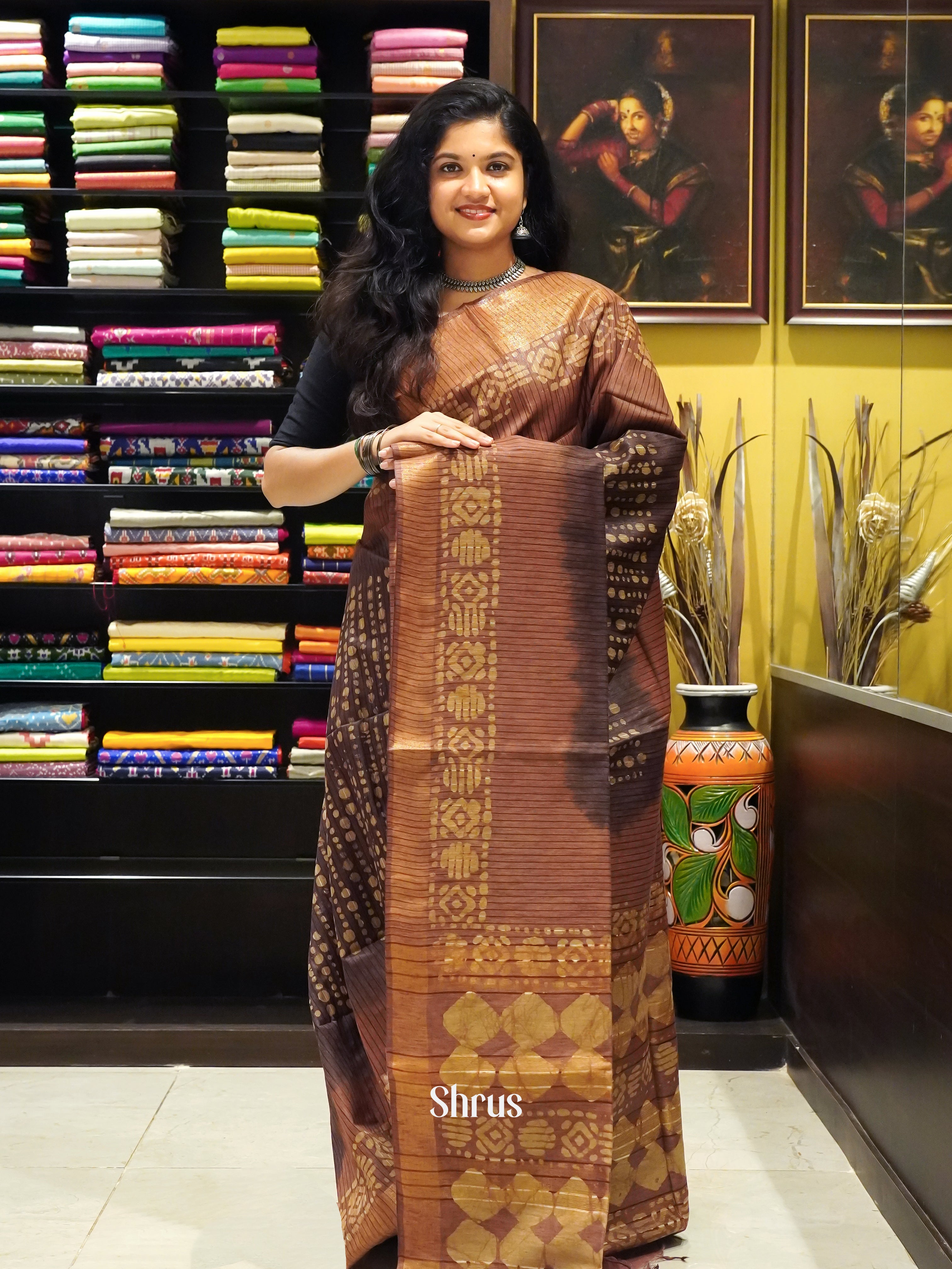 Dark Brown & Brown - Bhatik Saree - Shop on ShrusEternity.com