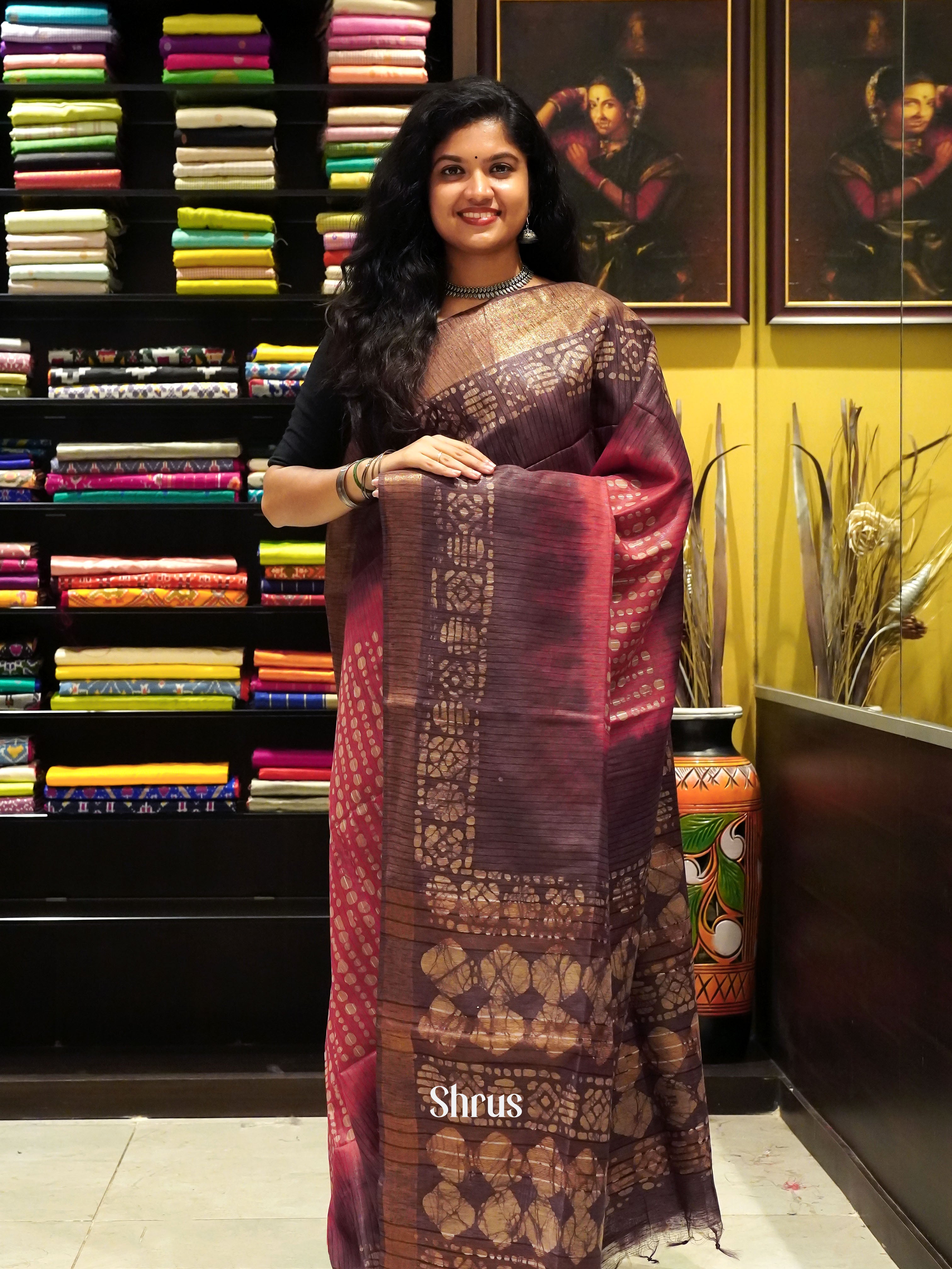 Pink & Brown - Bhatik Saree - Shop on ShrusEternity.com