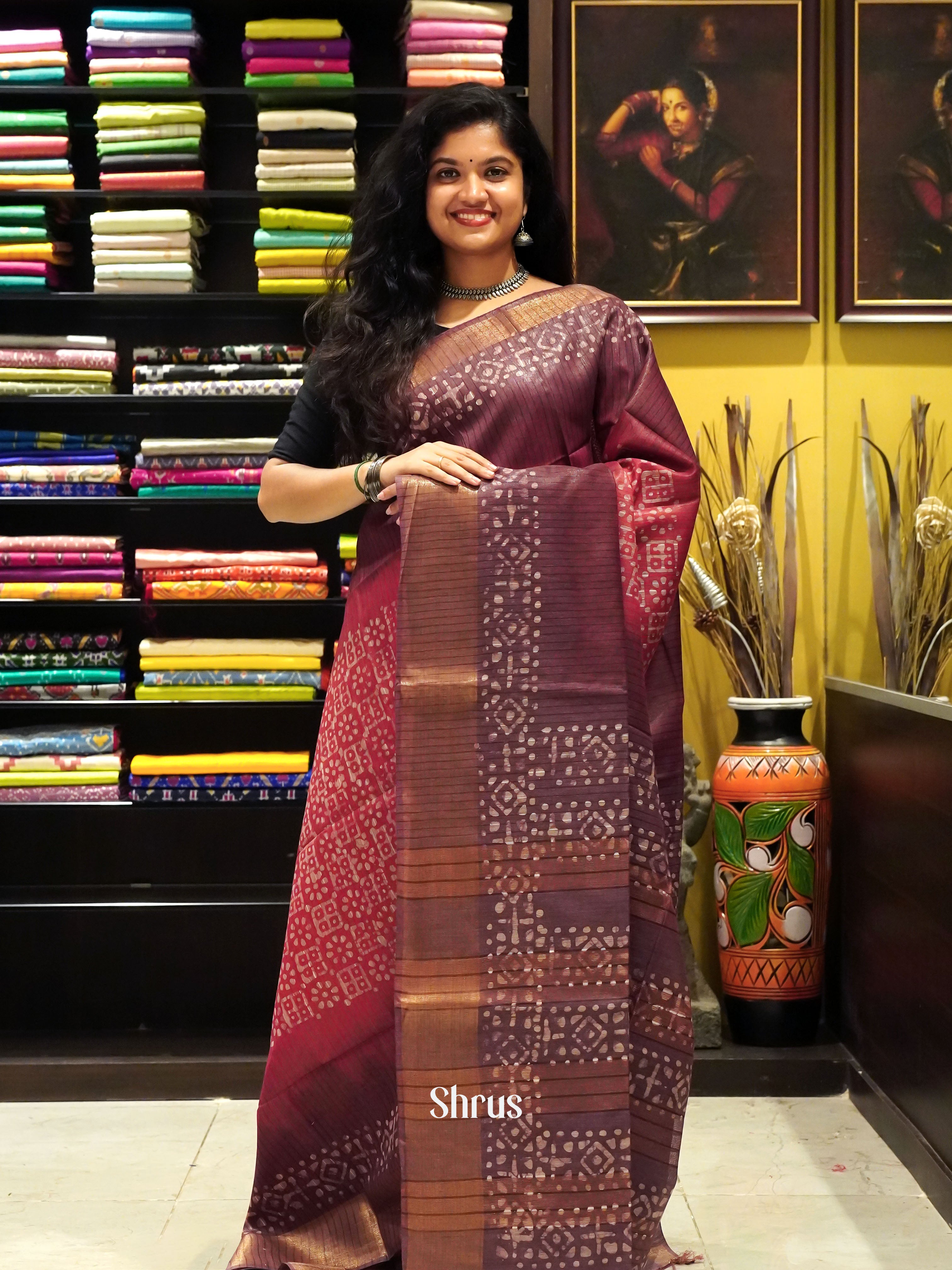Pink & Brown - Bhatik Saree - Shop on ShrusEternity.com
