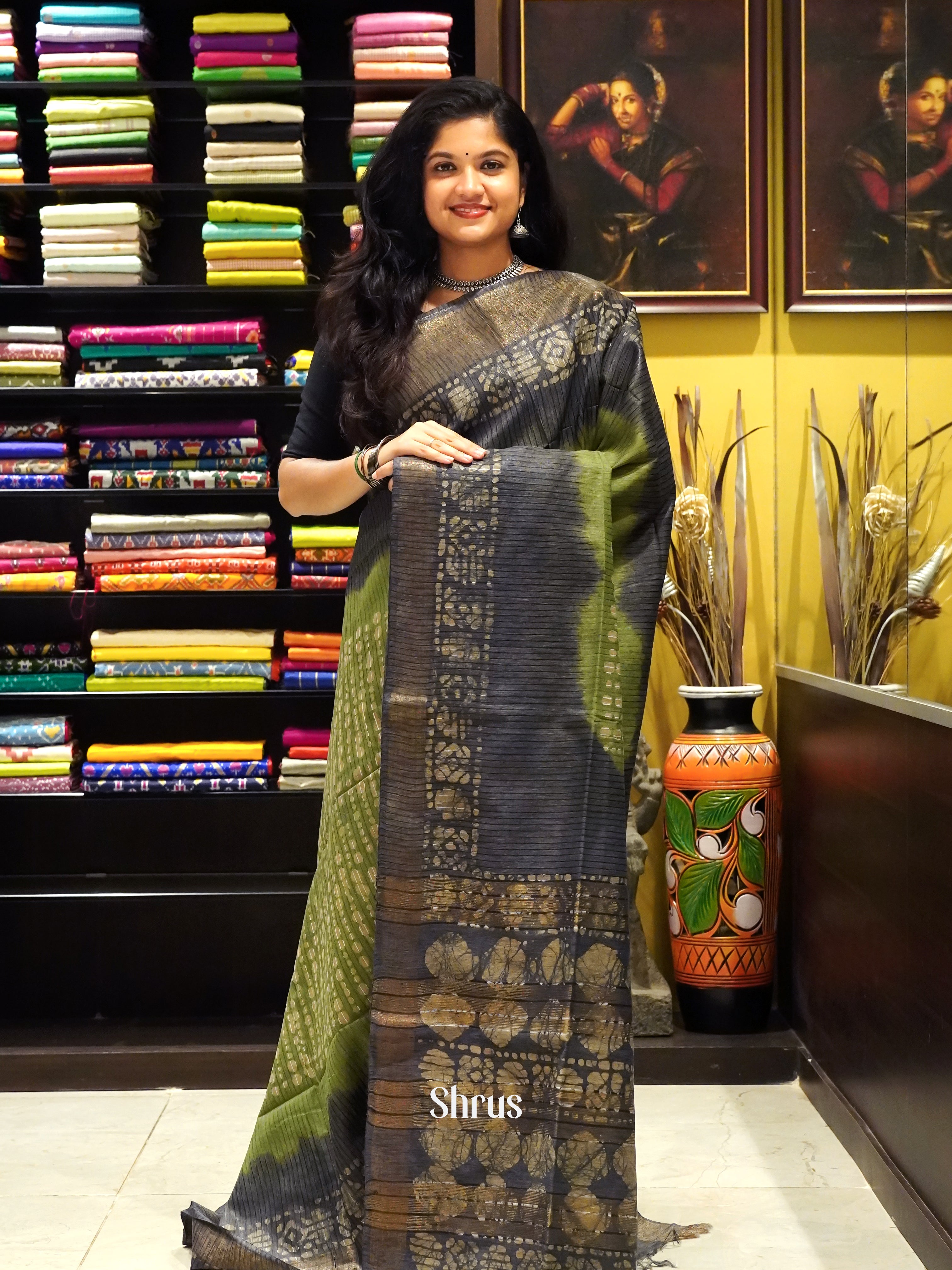 Green & Black- Bhatik Saree - Shop on ShrusEternity.com