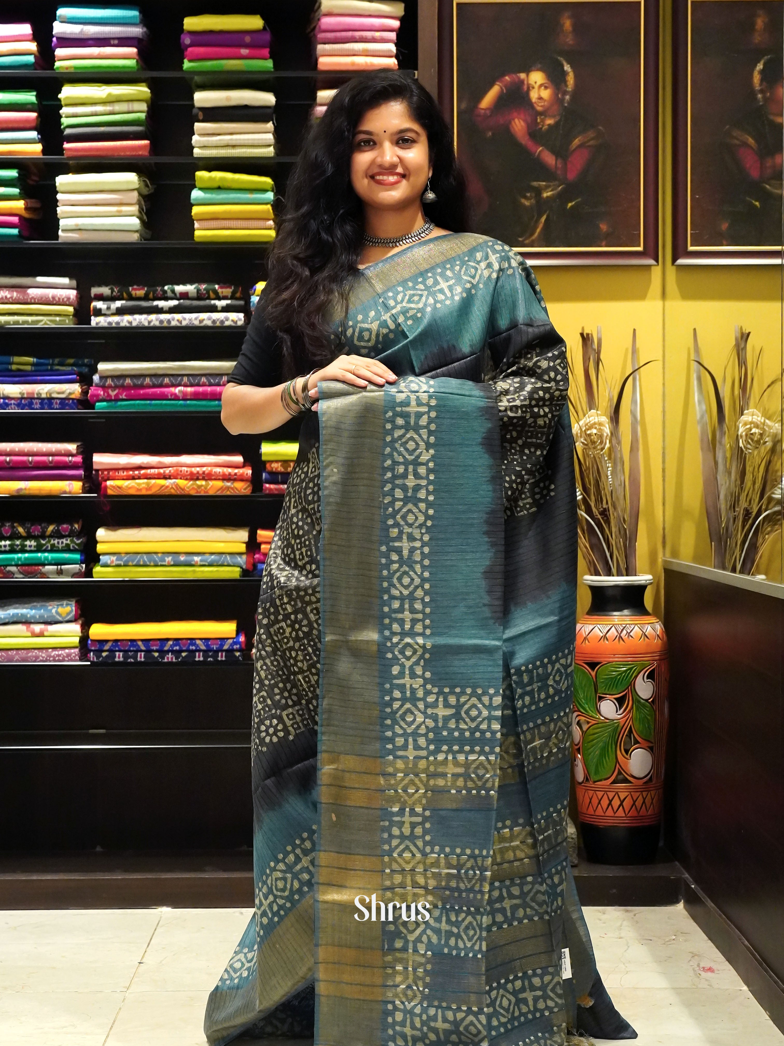 Black & Blue - Bhatik Saree - Shop on ShrusEternity.com
