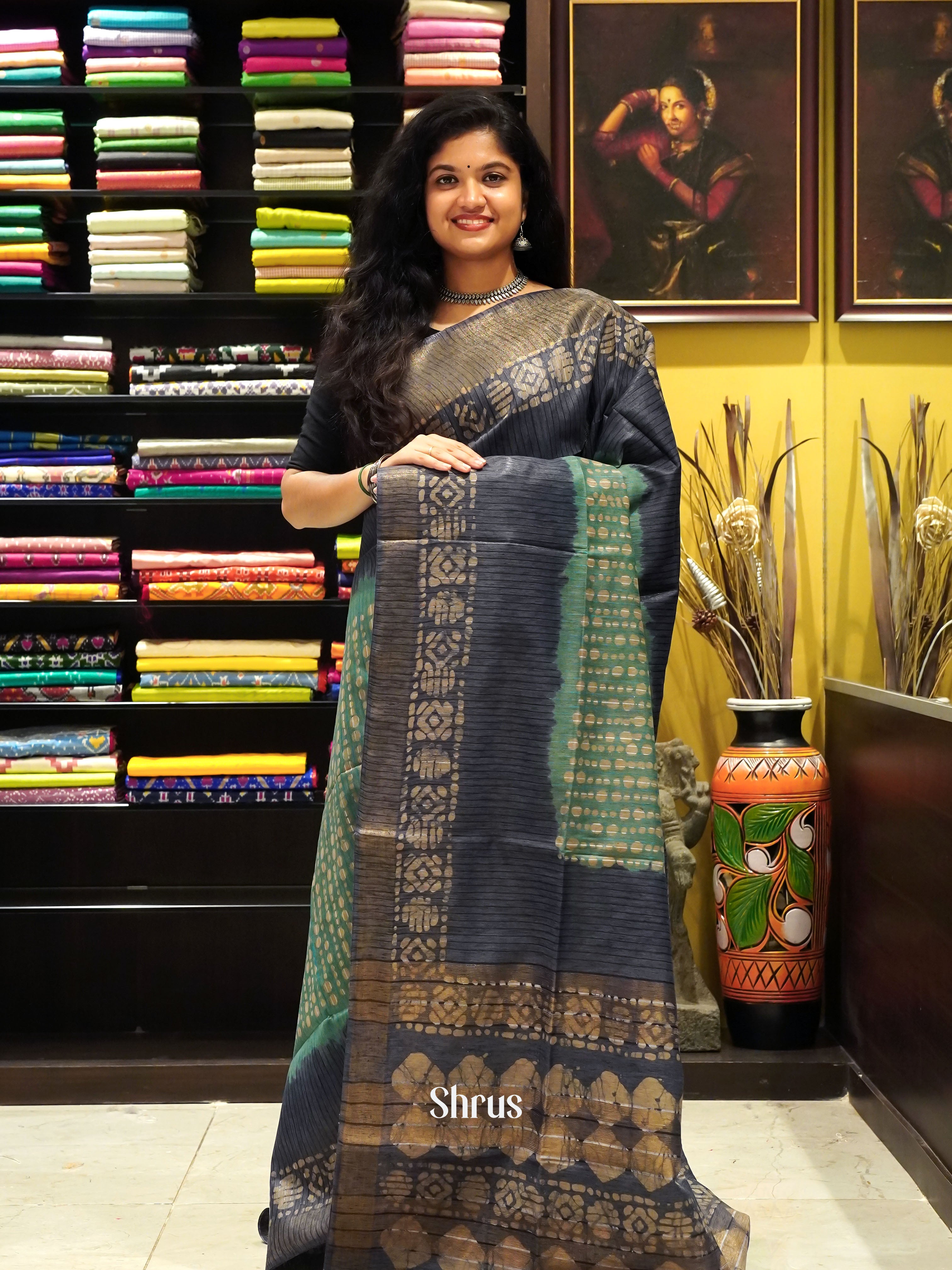 Green & Greyish Blue - Bhatik Saree - Shop on ShrusEternity.com