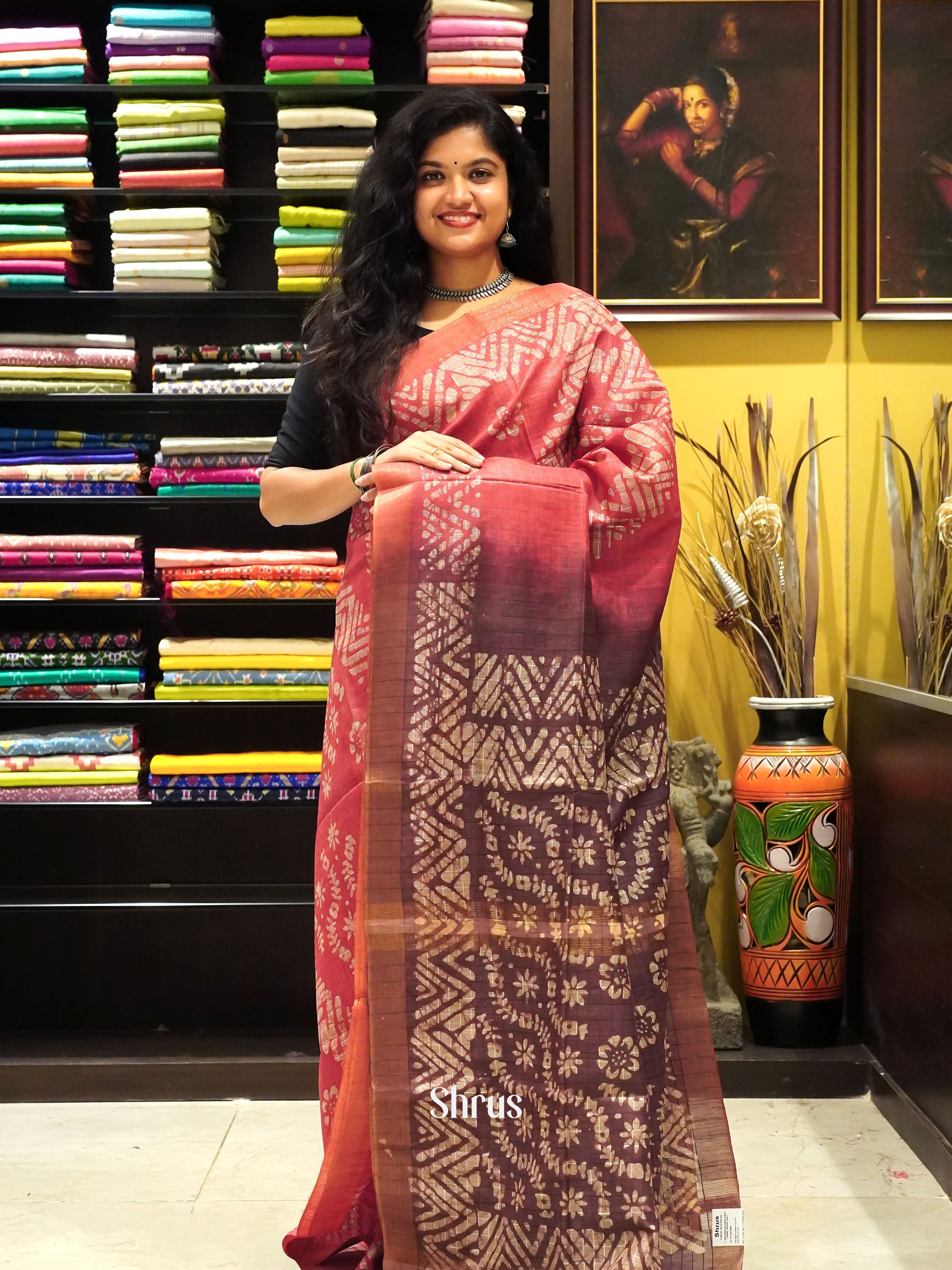 Pink & Brown - Bhatik Saree - Shop on ShrusEternity.com