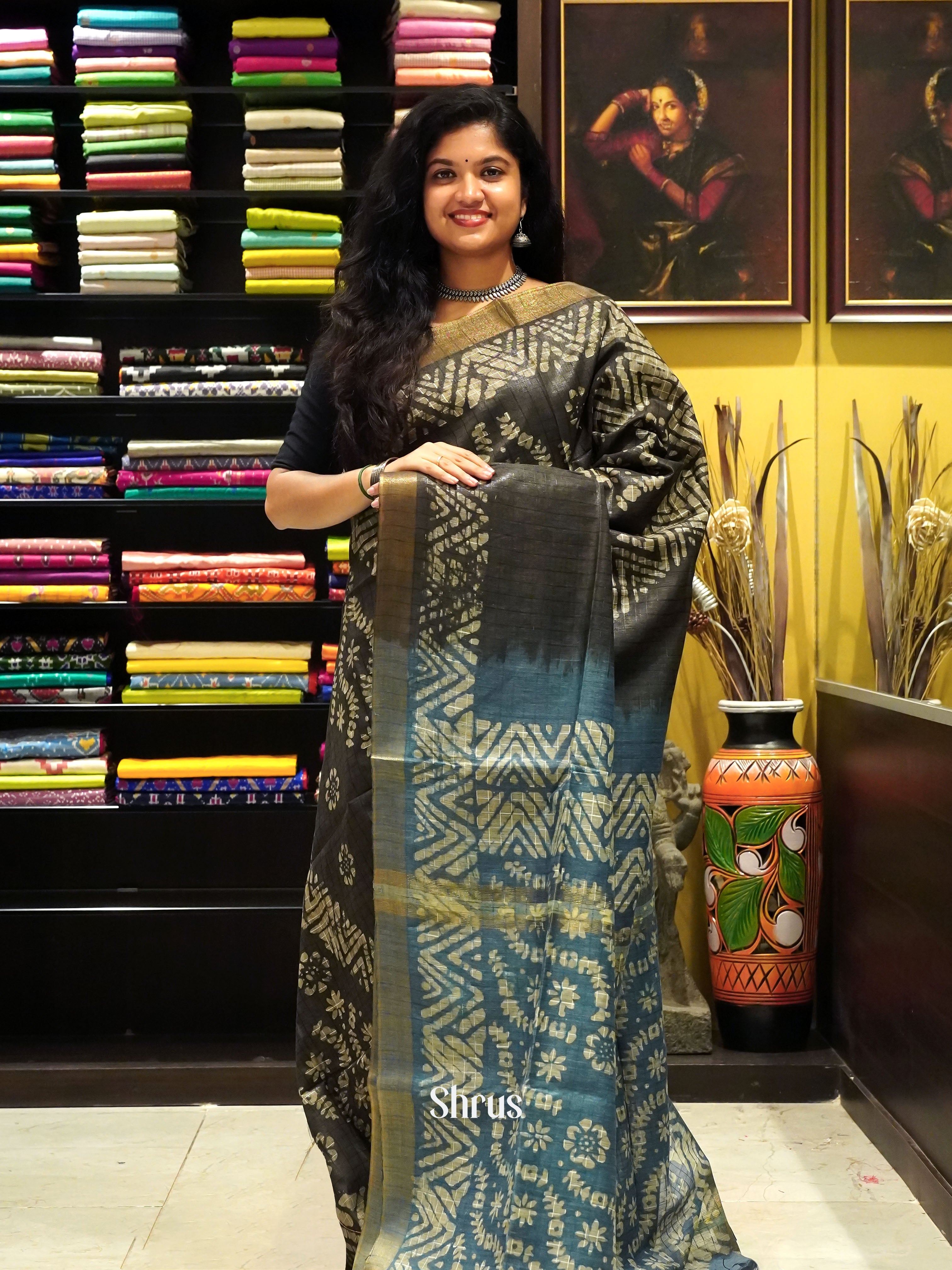 Black & Blue - Bhatik saree - Shop on ShrusEternity.com