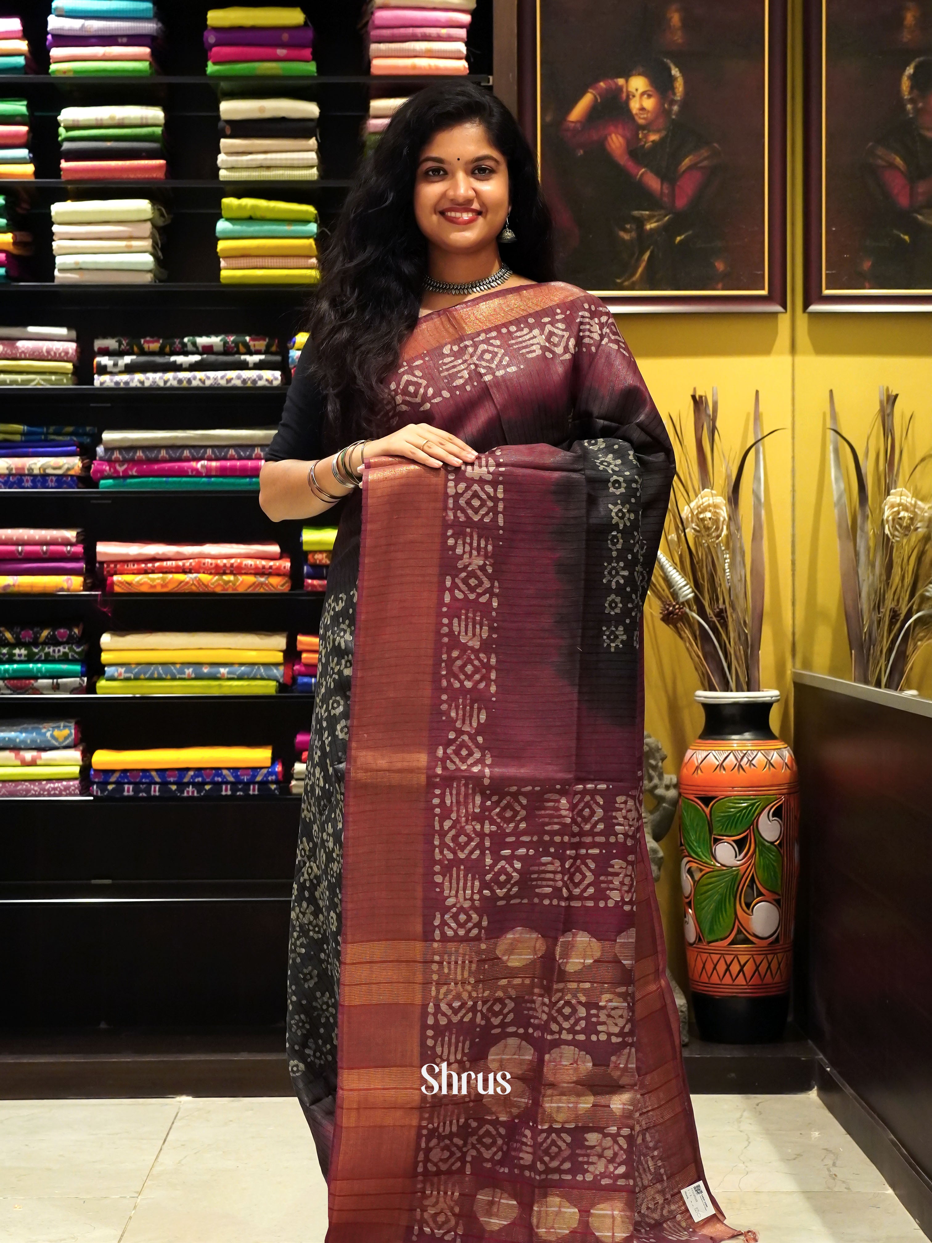 Black & Maroon - Bhatik Saree - Shop on ShrusEternity.com