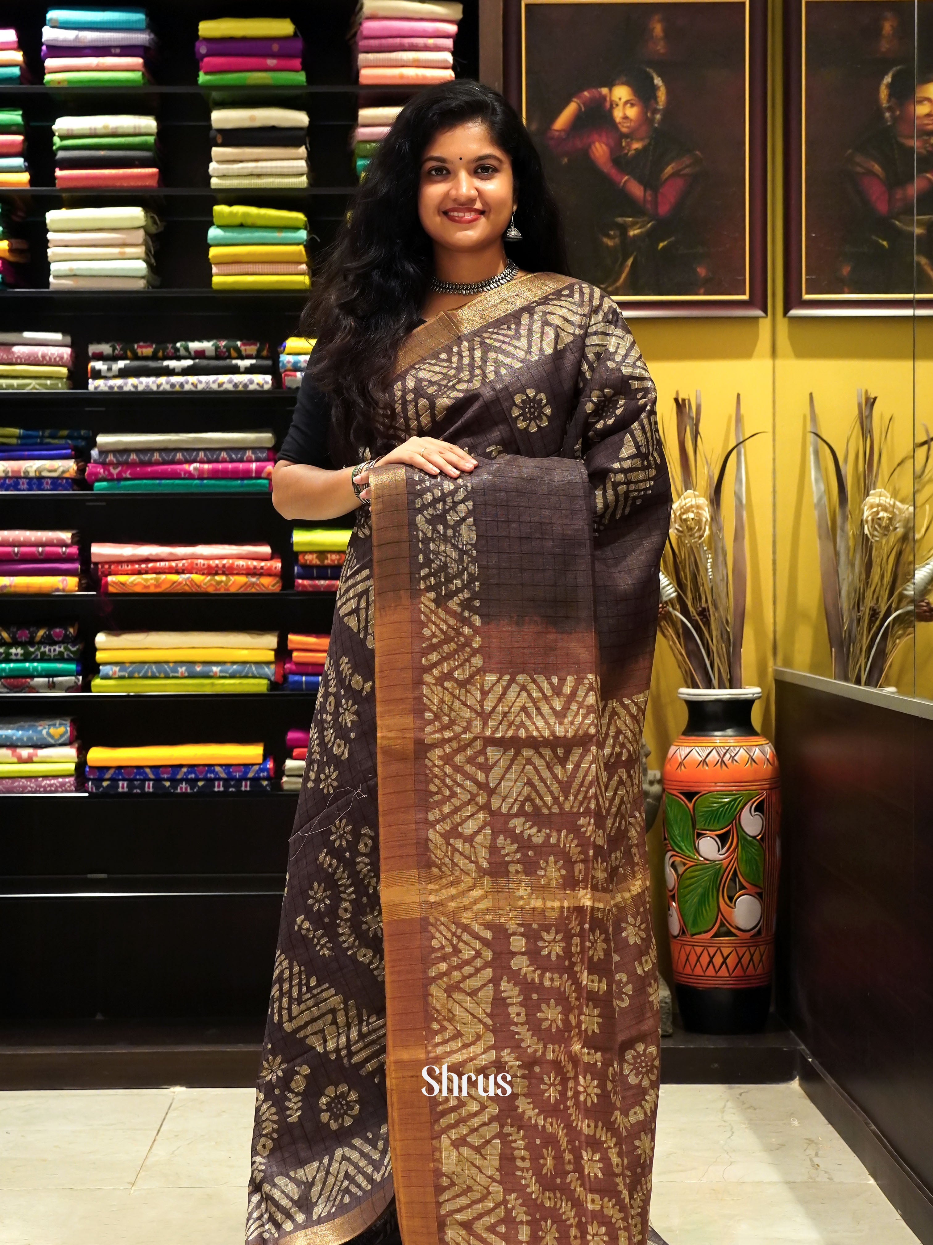 Dark Brown & Brown- Bhatik Saree - Shop on ShrusEternity.com