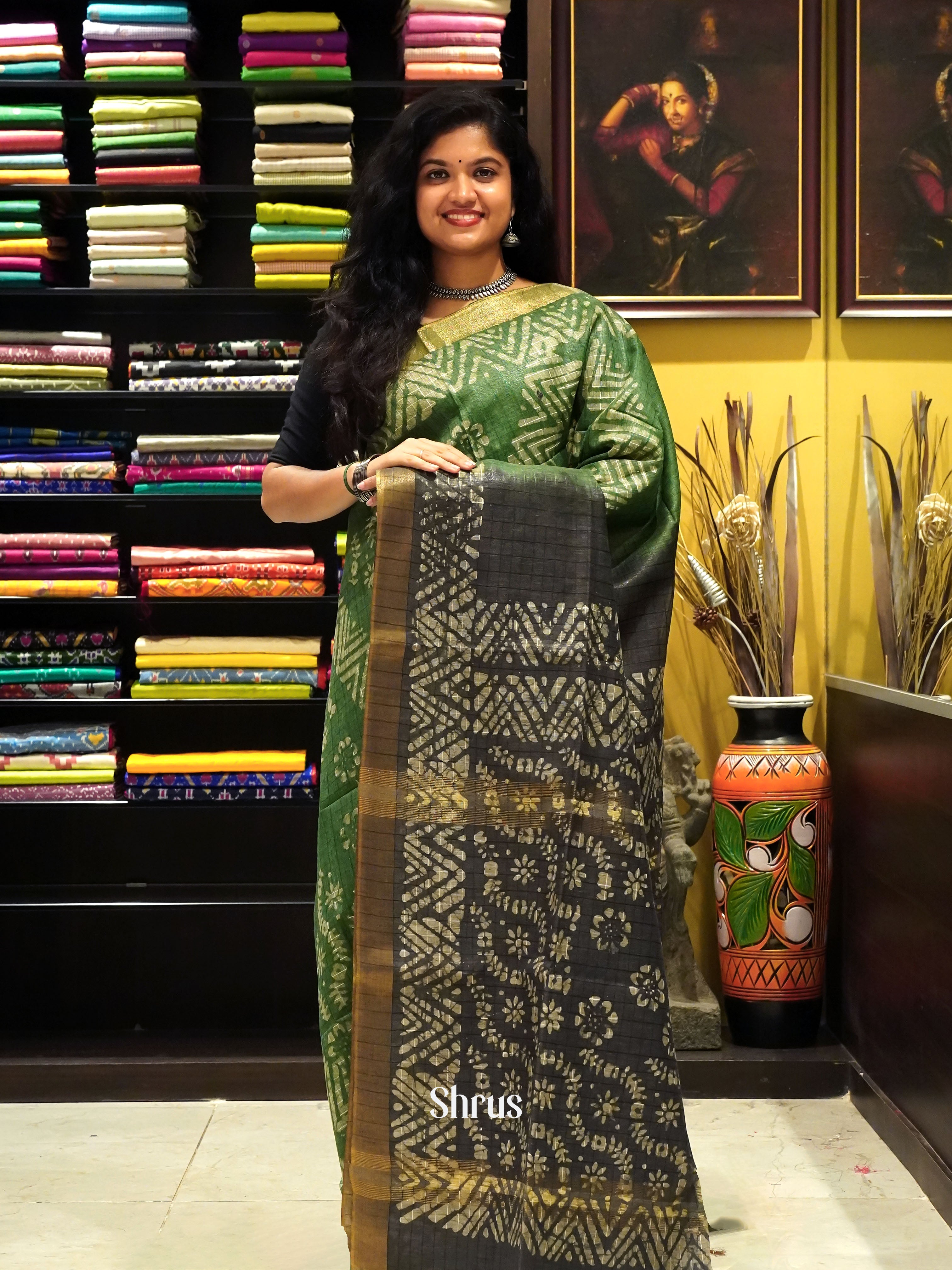 Green & Grey - Bhatik Saree - Shop on ShrusEternity.com