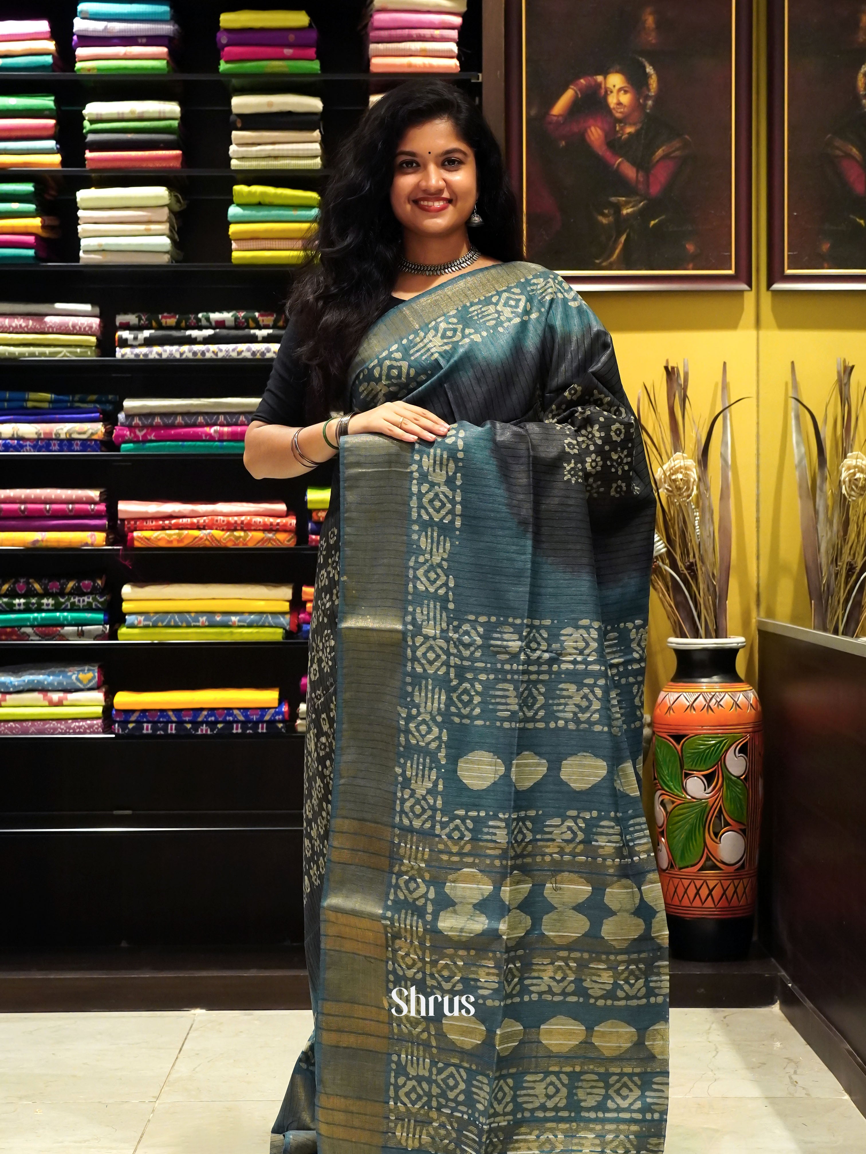 Black & Blue - Bhatik Saree - Shop on ShrusEternity.com