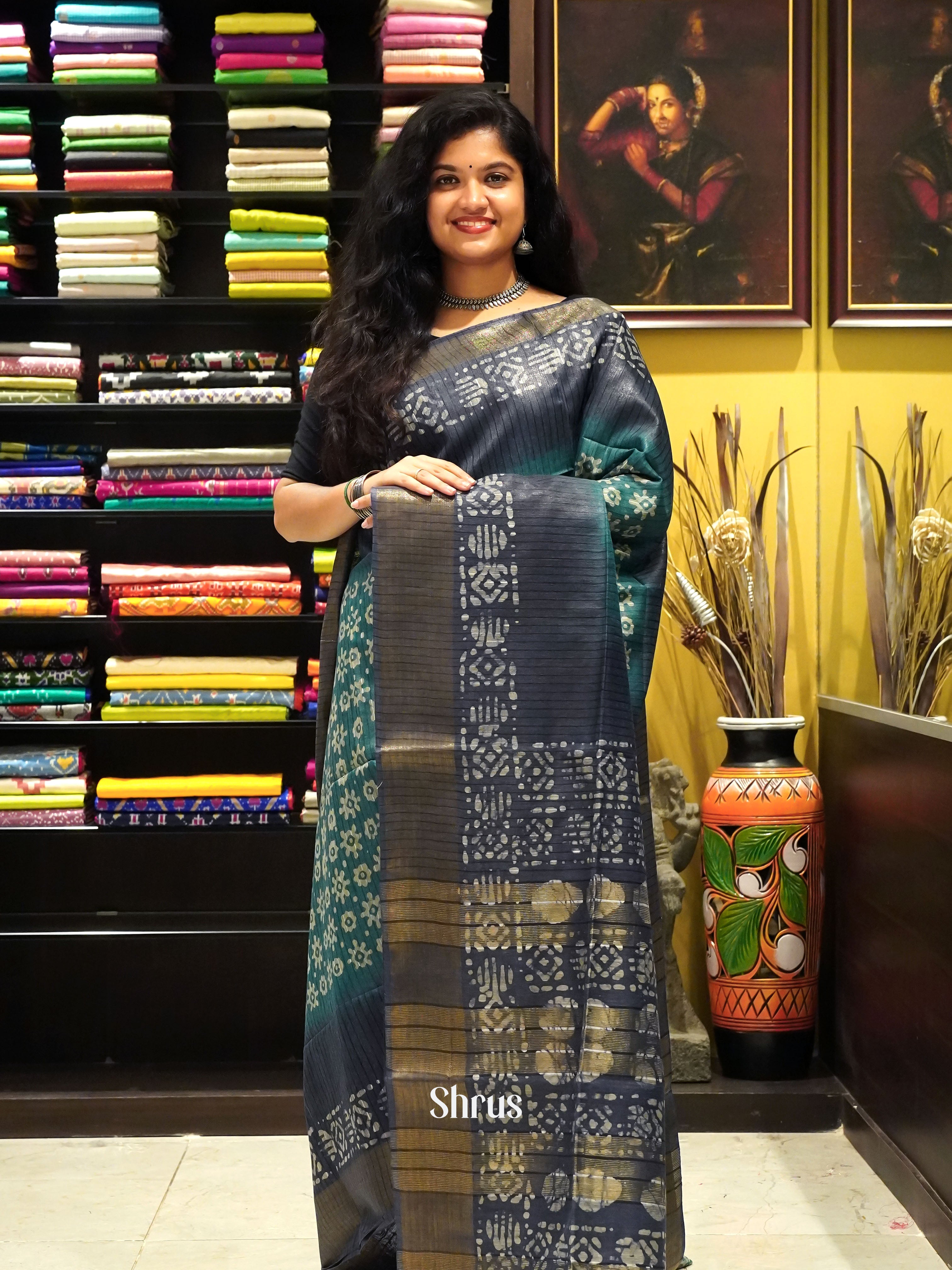 Teal & Grey - Bhatik Saree - Shop on ShrusEternity.com