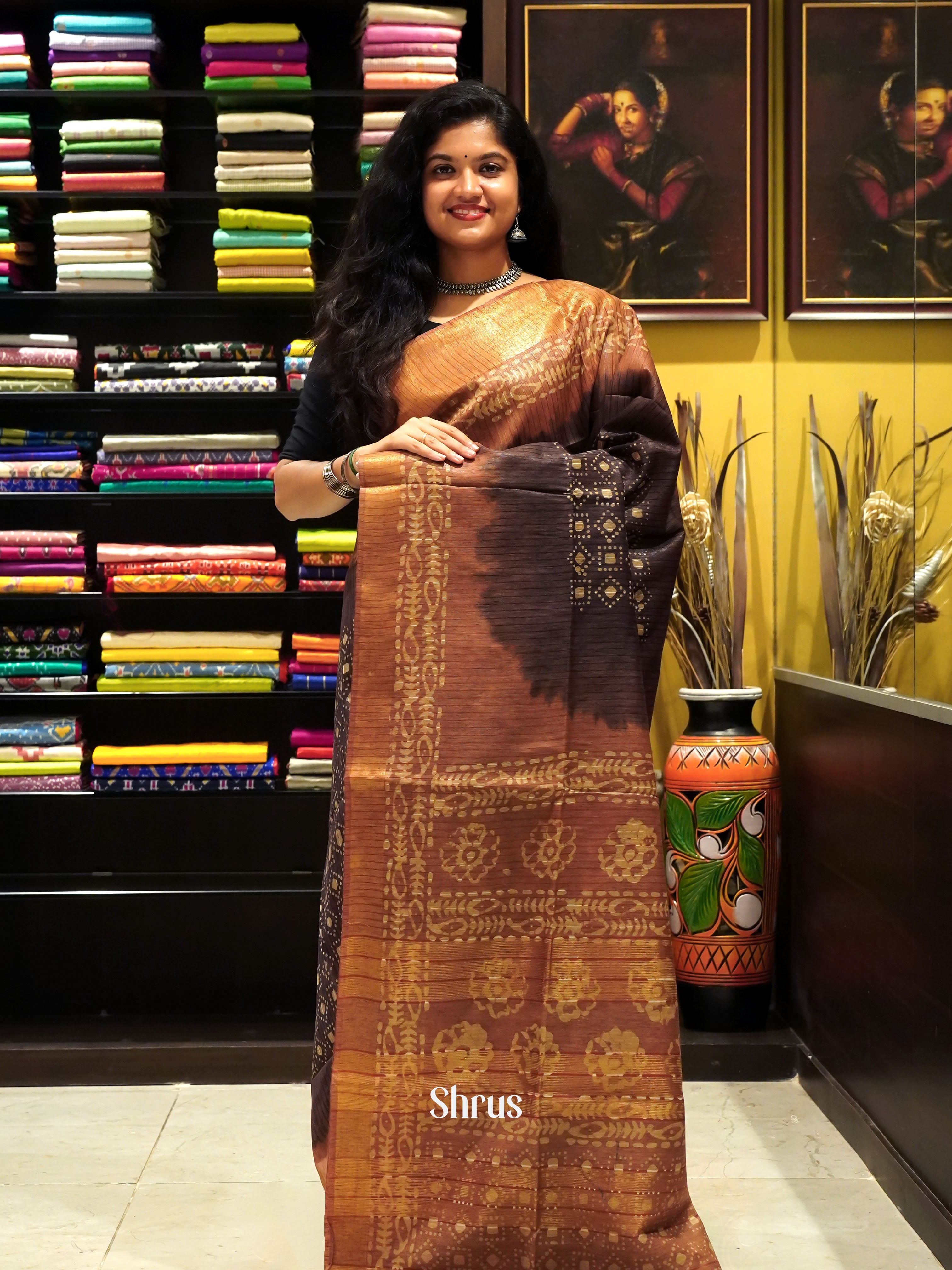 Coffee Brown & Brown- Bhatik Saree - Shop on ShrusEternity.com