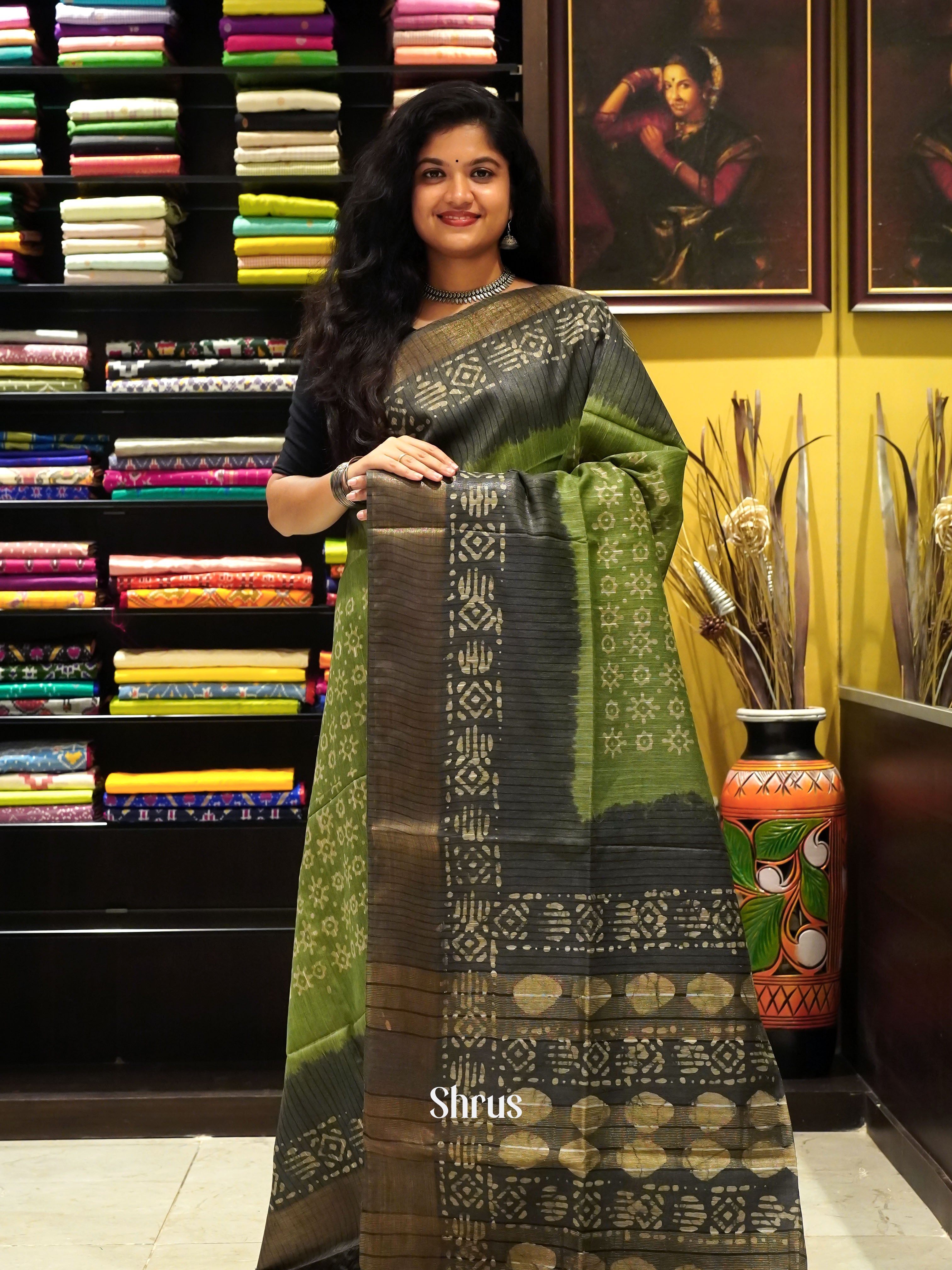 Green & Grey - Bhatik Saree - Shop on ShrusEternity.com