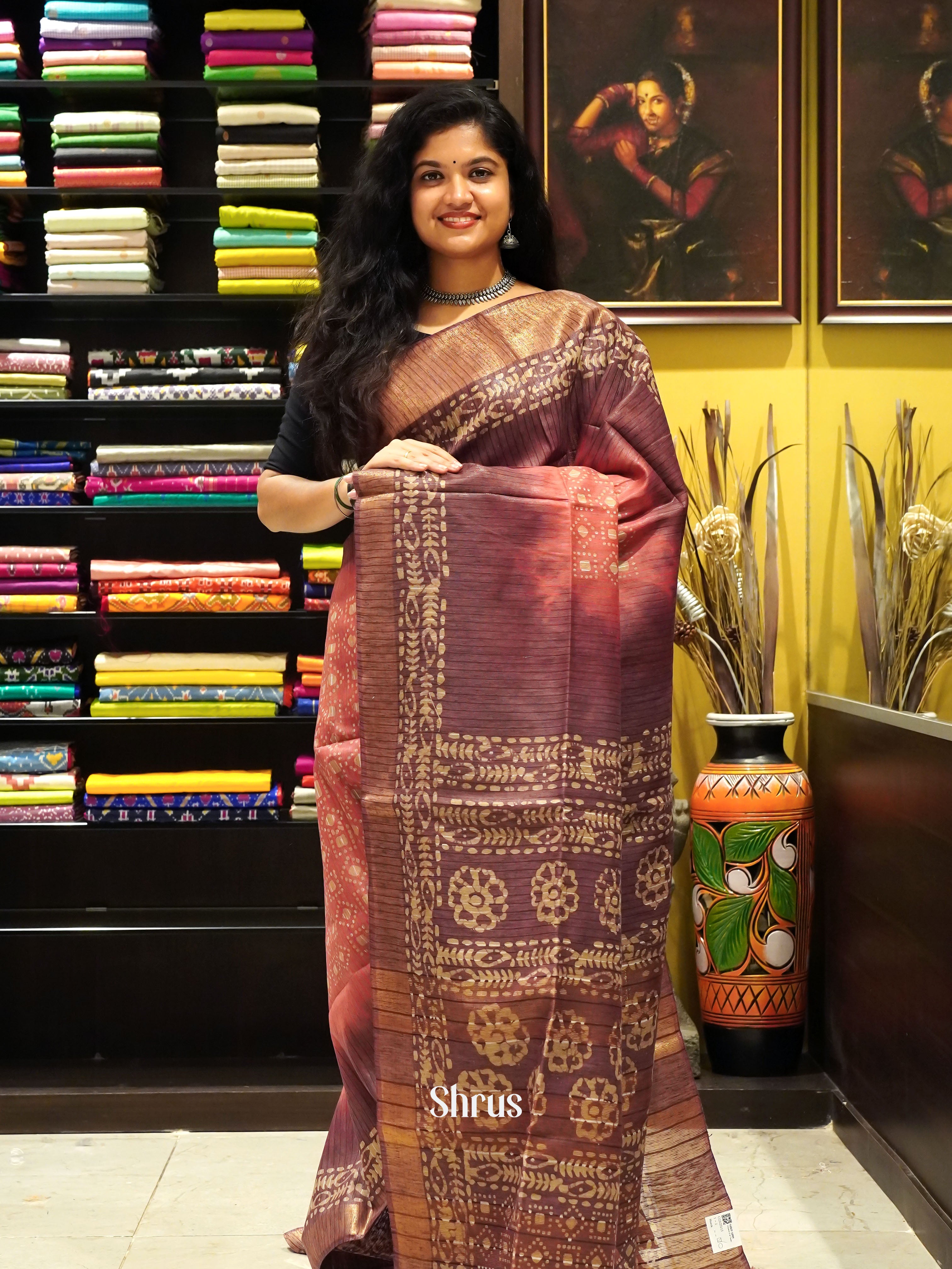 Pink & Brown - Bhatik Saree - Shop on ShrusEternity.com
