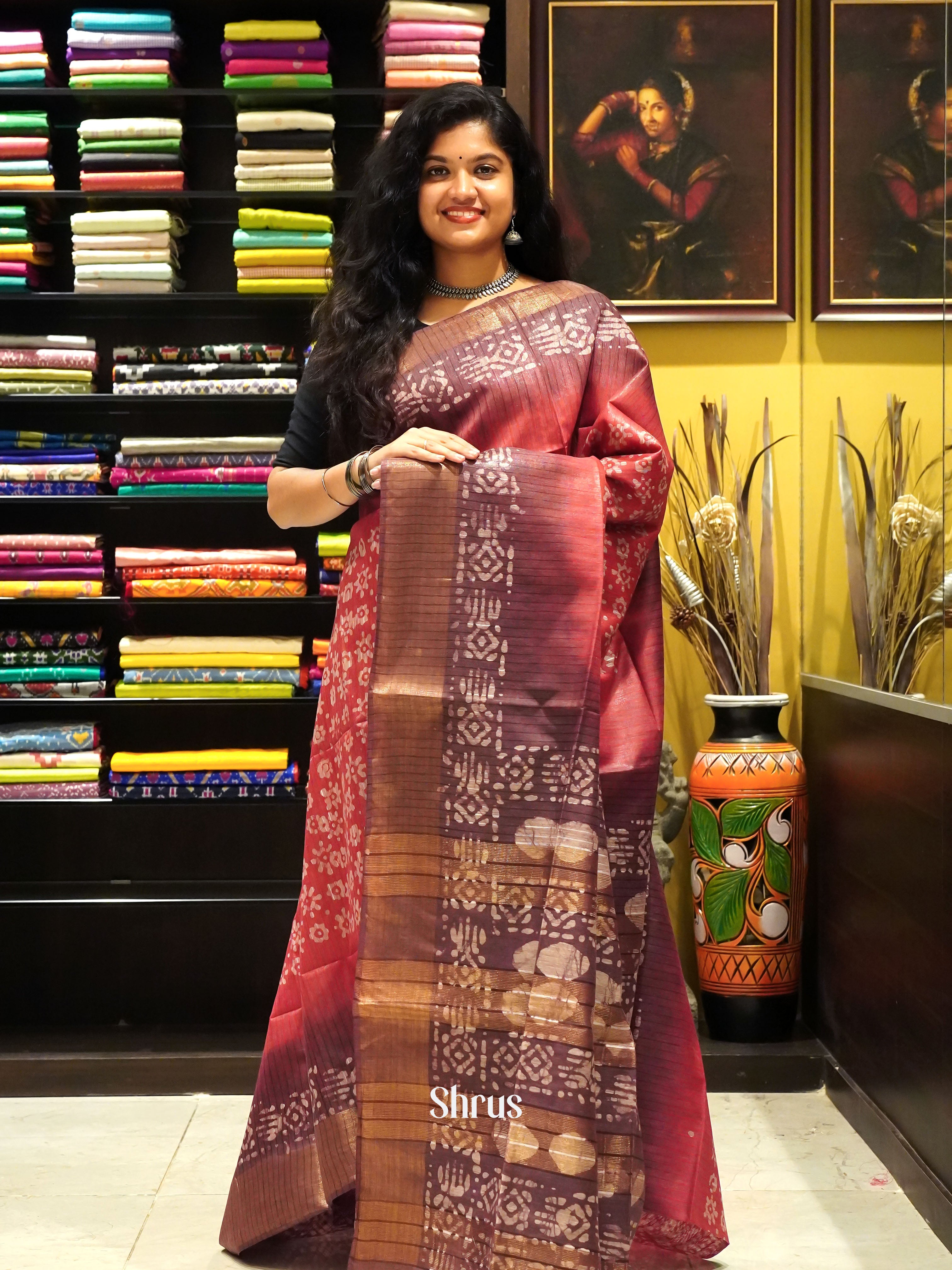 Pink & Brown - Bhatik Saree - Shop on ShrusEternity.com