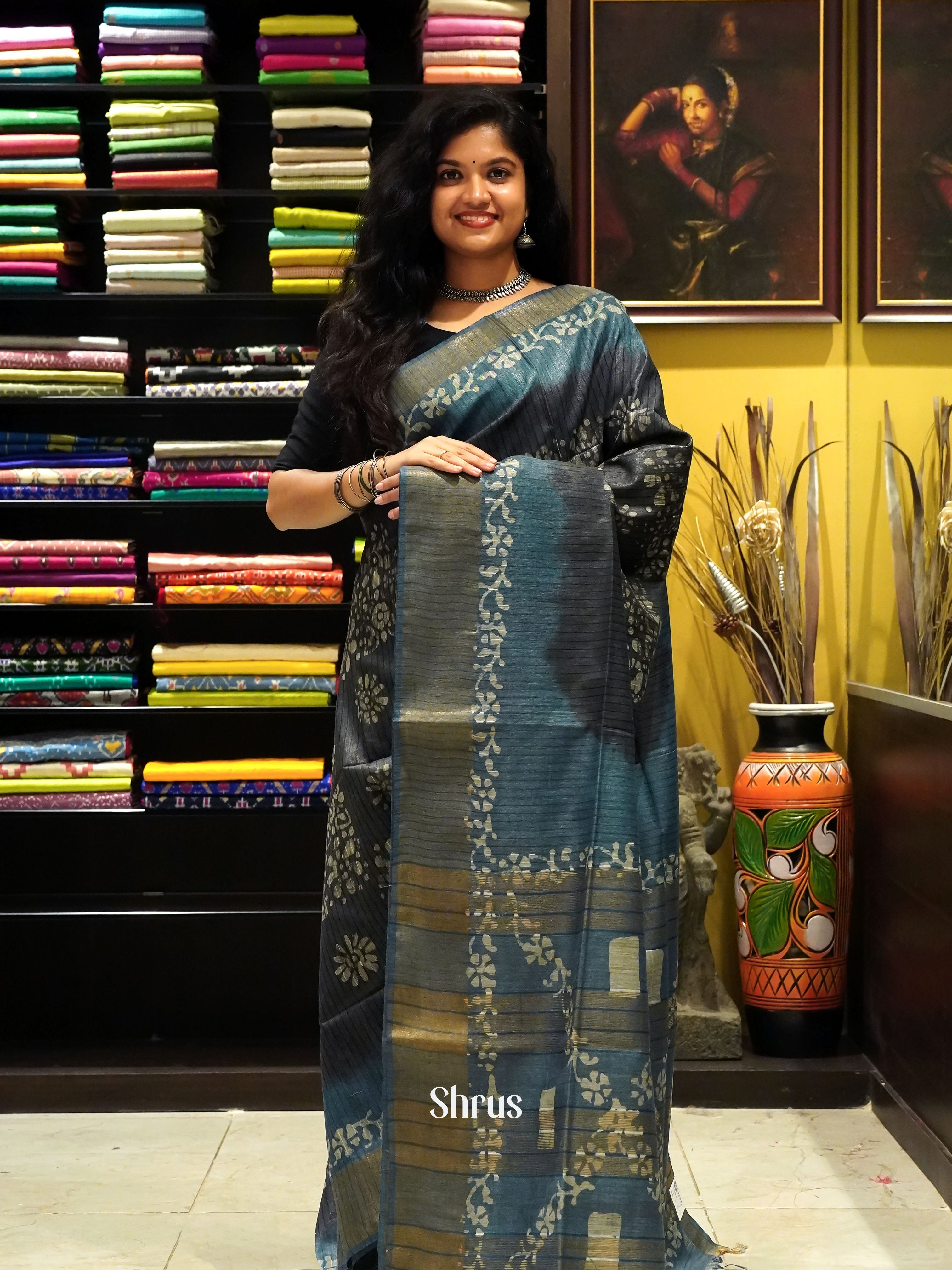 Black & Blue - Bhatik Saree - Shop on ShrusEternity.com