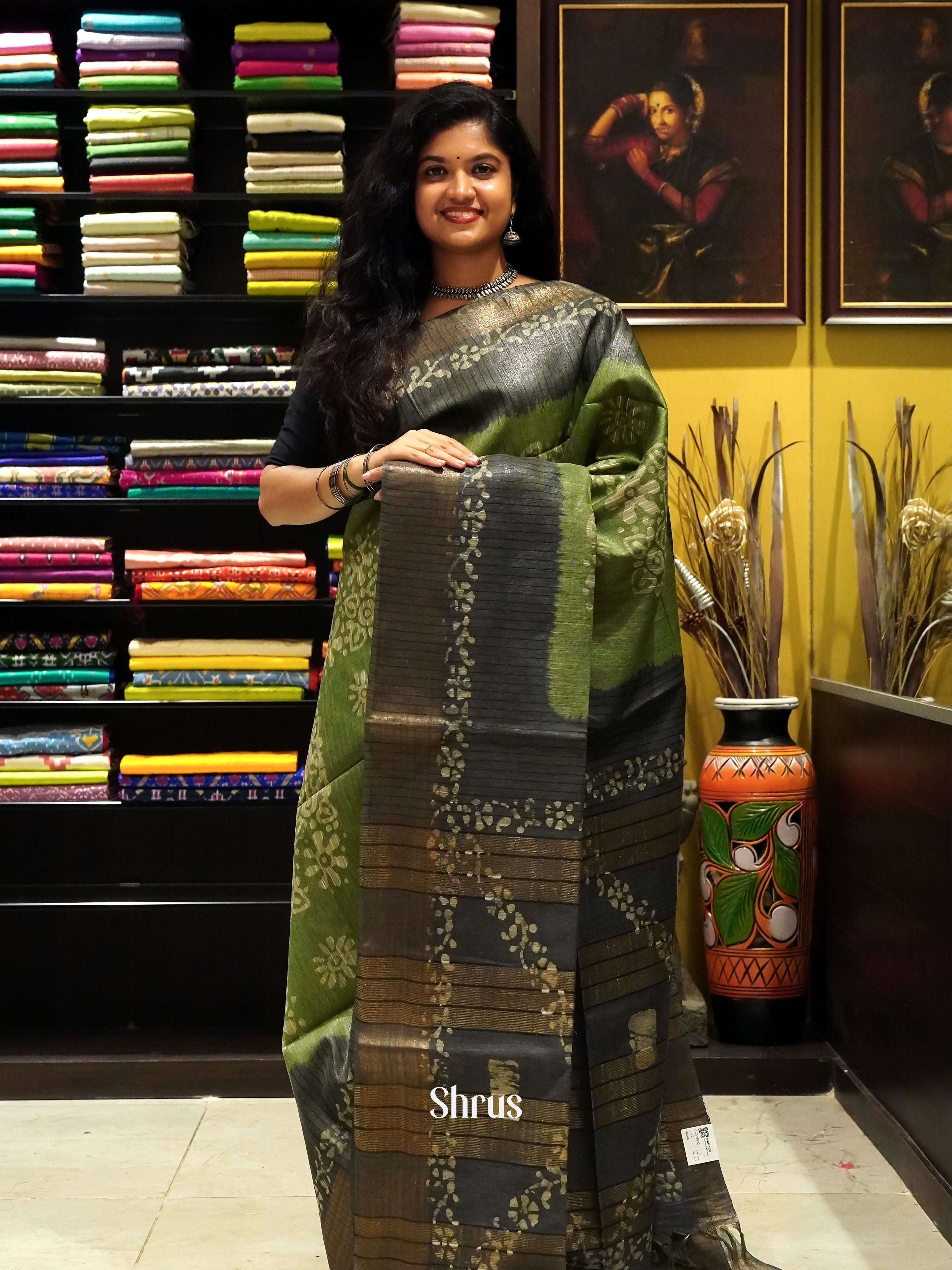 Green & Grey - Bhatik Saree - Shop on ShrusEternity.com