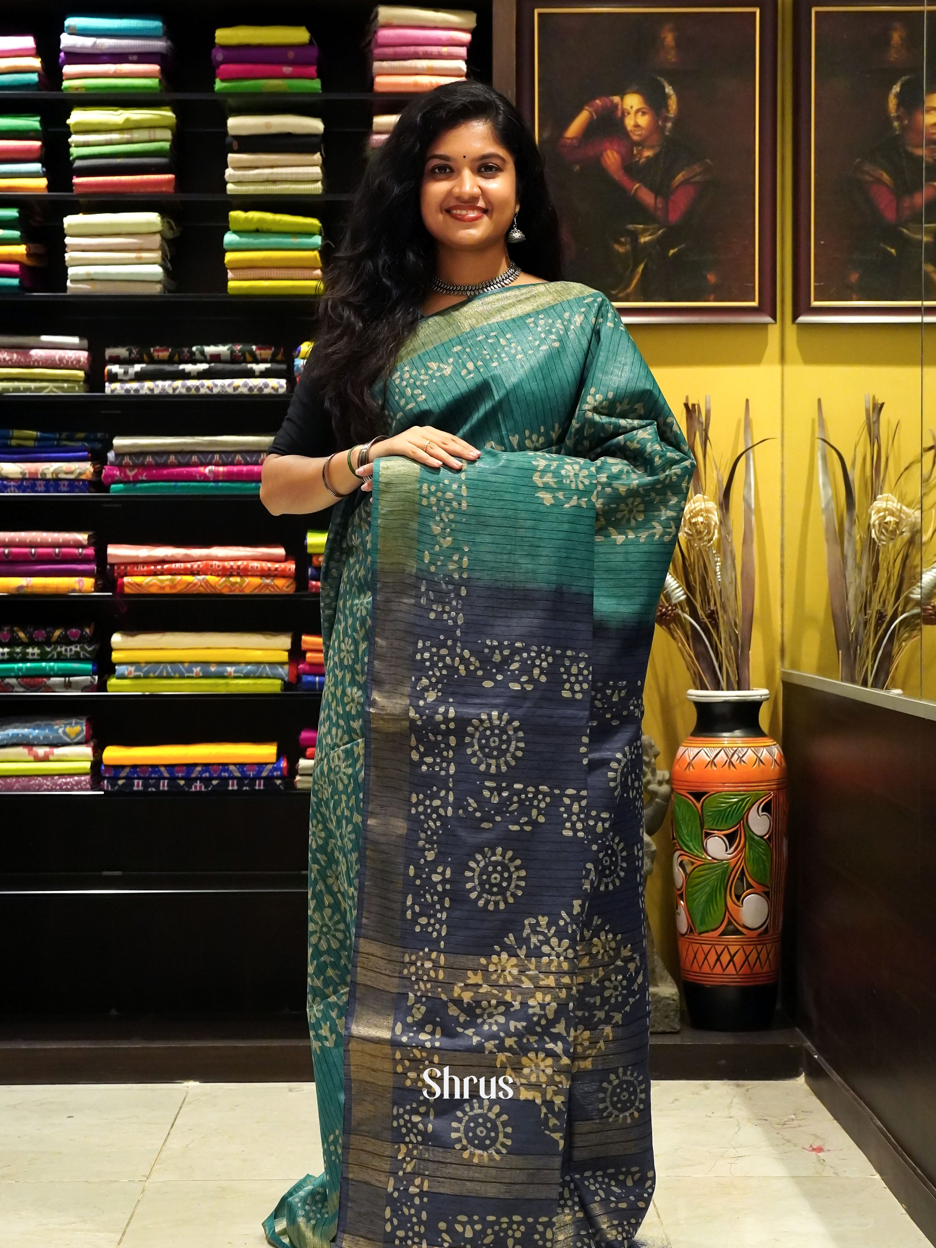 Teal & blue - Bhatik Saree - Shop on ShrusEternity.com