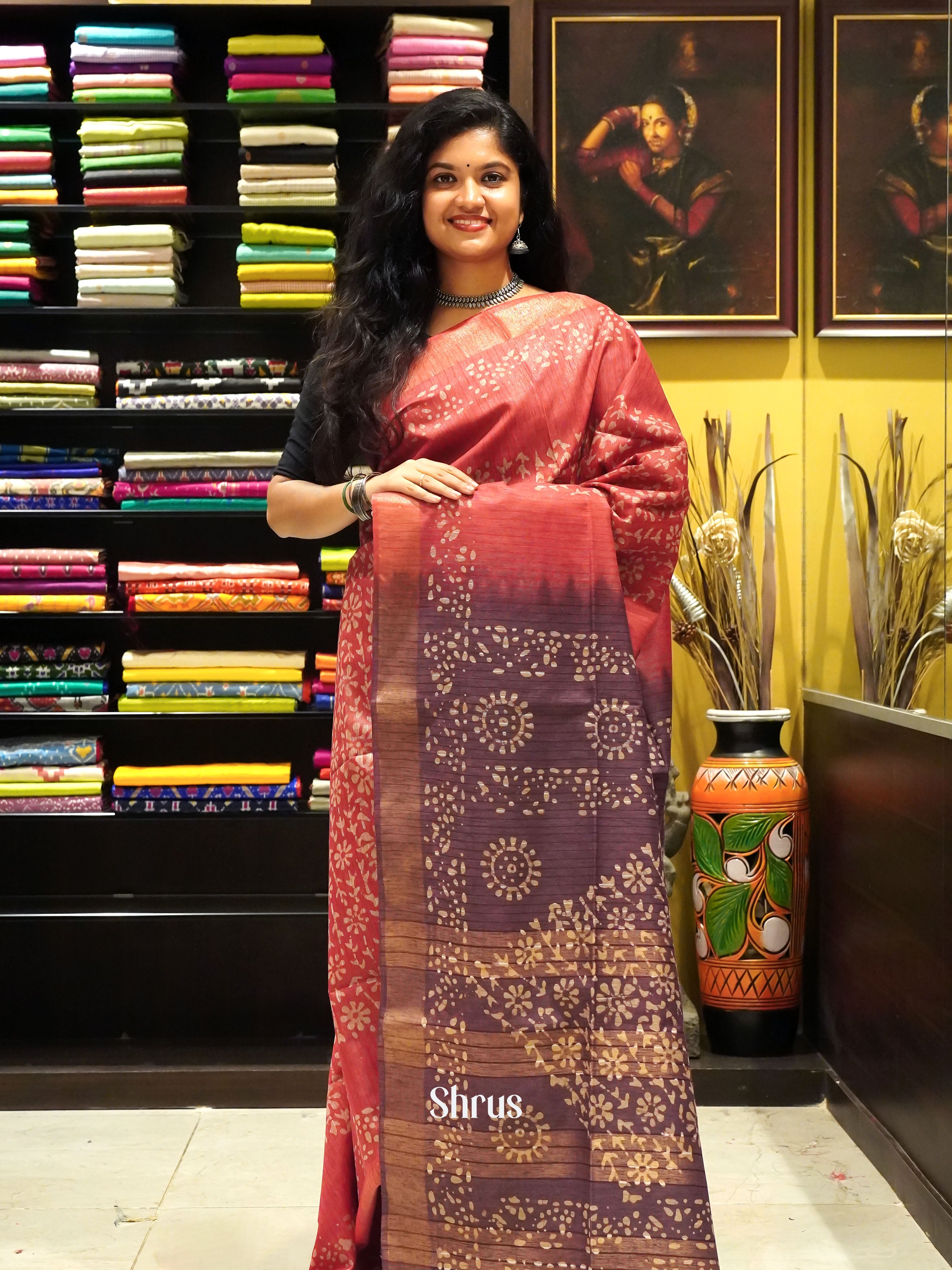 Pink & brown - Bhatik Saree - Shop on ShrusEternity.com