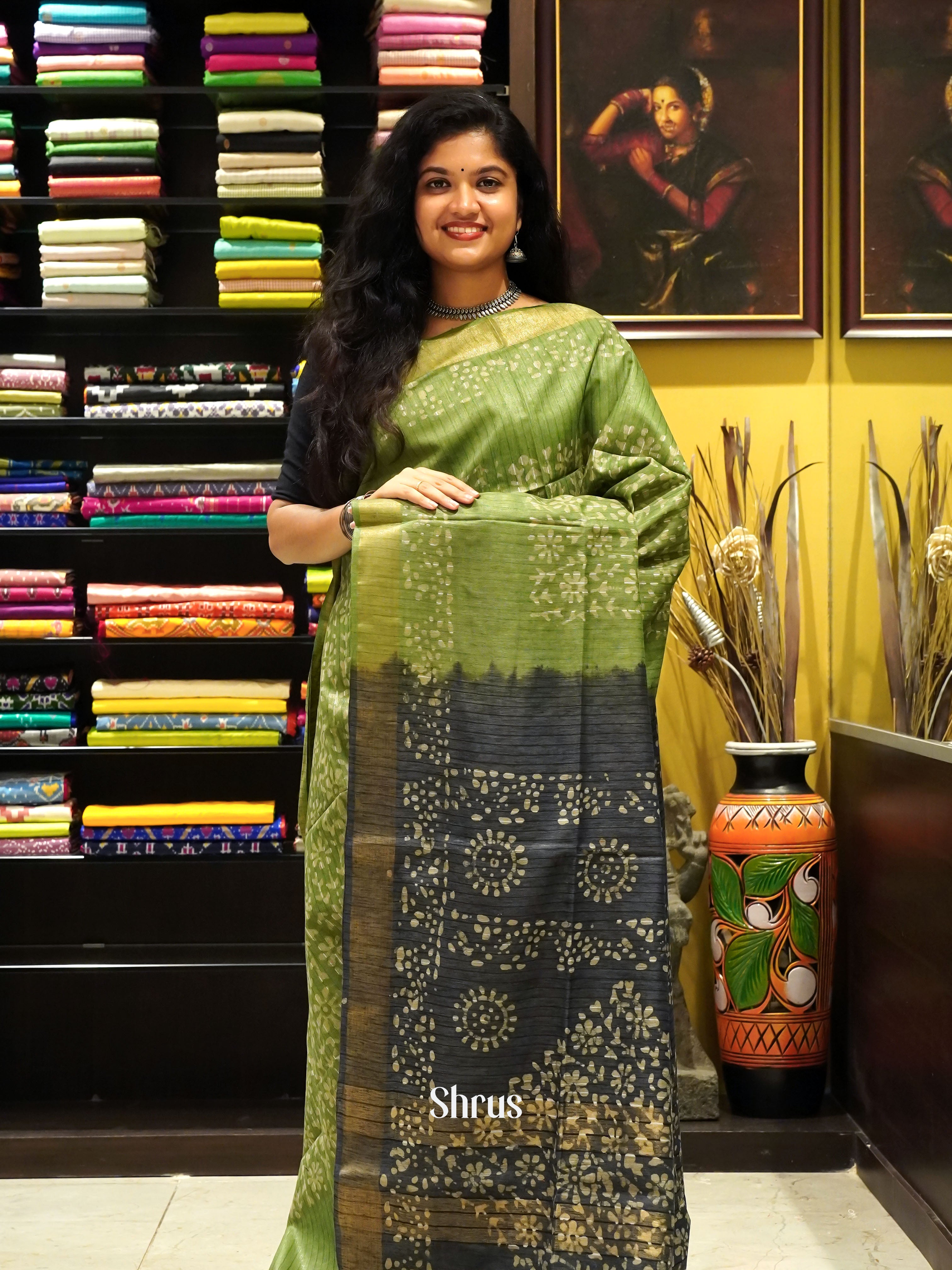 Green & Grey - Bhatik Saree - Shop on ShrusEternity.com